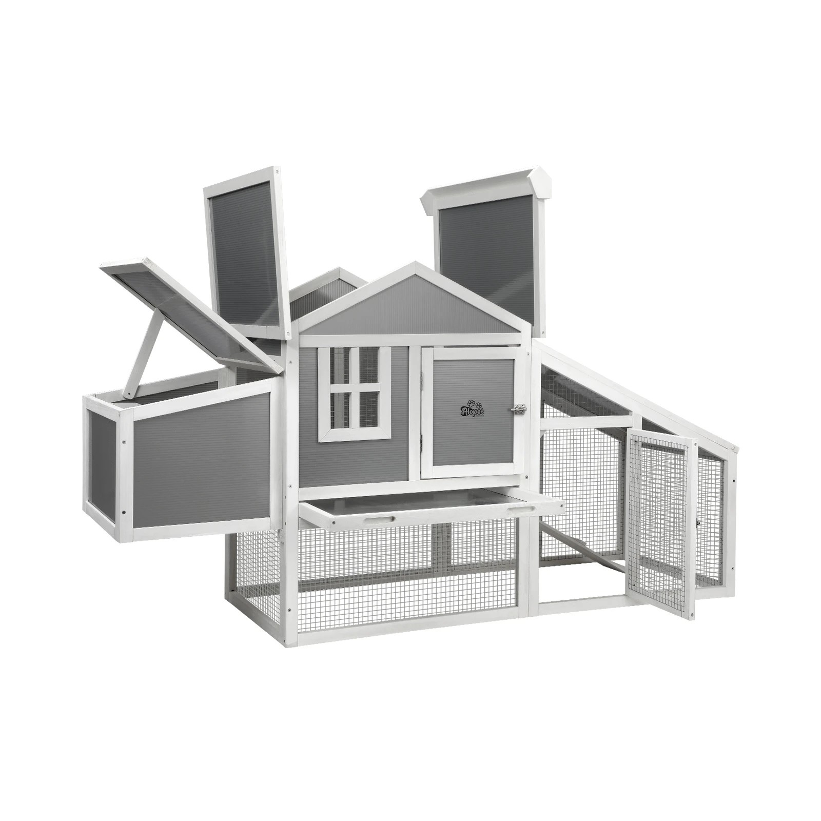 1 Alopet Chicken Coop Rabbit Hutch Large Wooden House Run Hatch Box Open Roof - Grey, 1 of 10