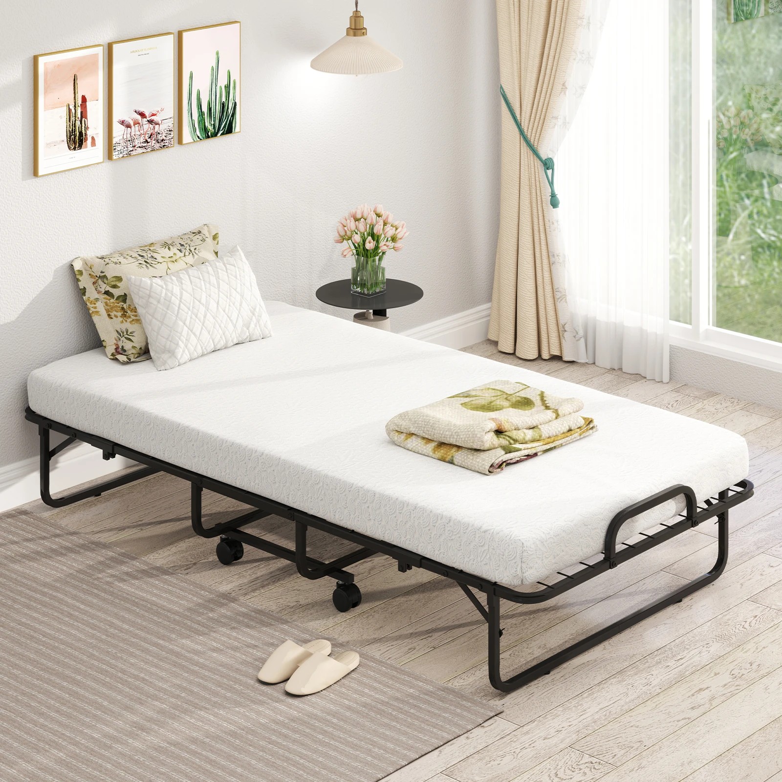 2 Costway Folding Bed Frame w/Mattress Rollaway Guest Bed Portable Sleeper Bed, 2 of 4
