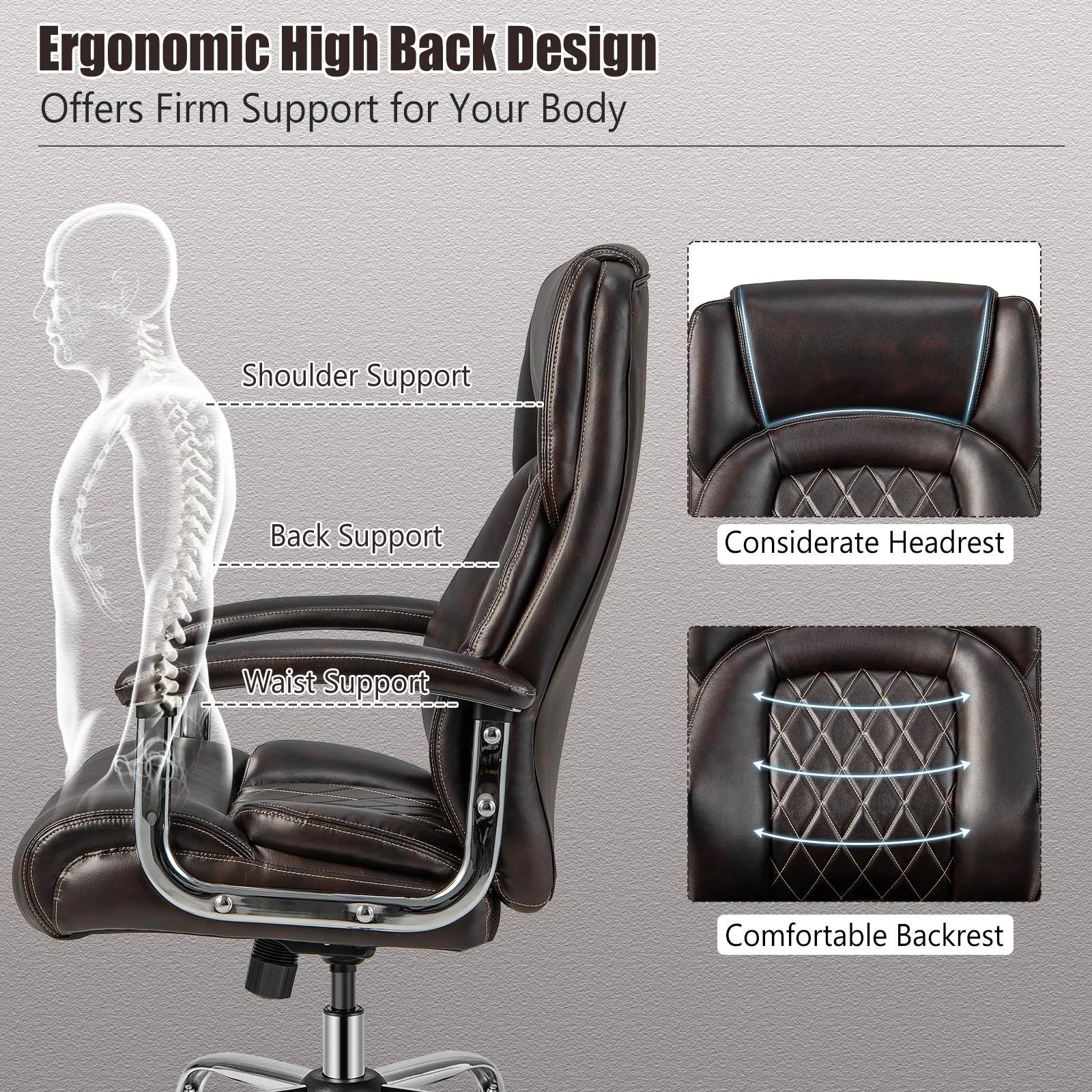2 Costway Office Chair Executive Computer Gaming Chair - Brown, 2 of 8
