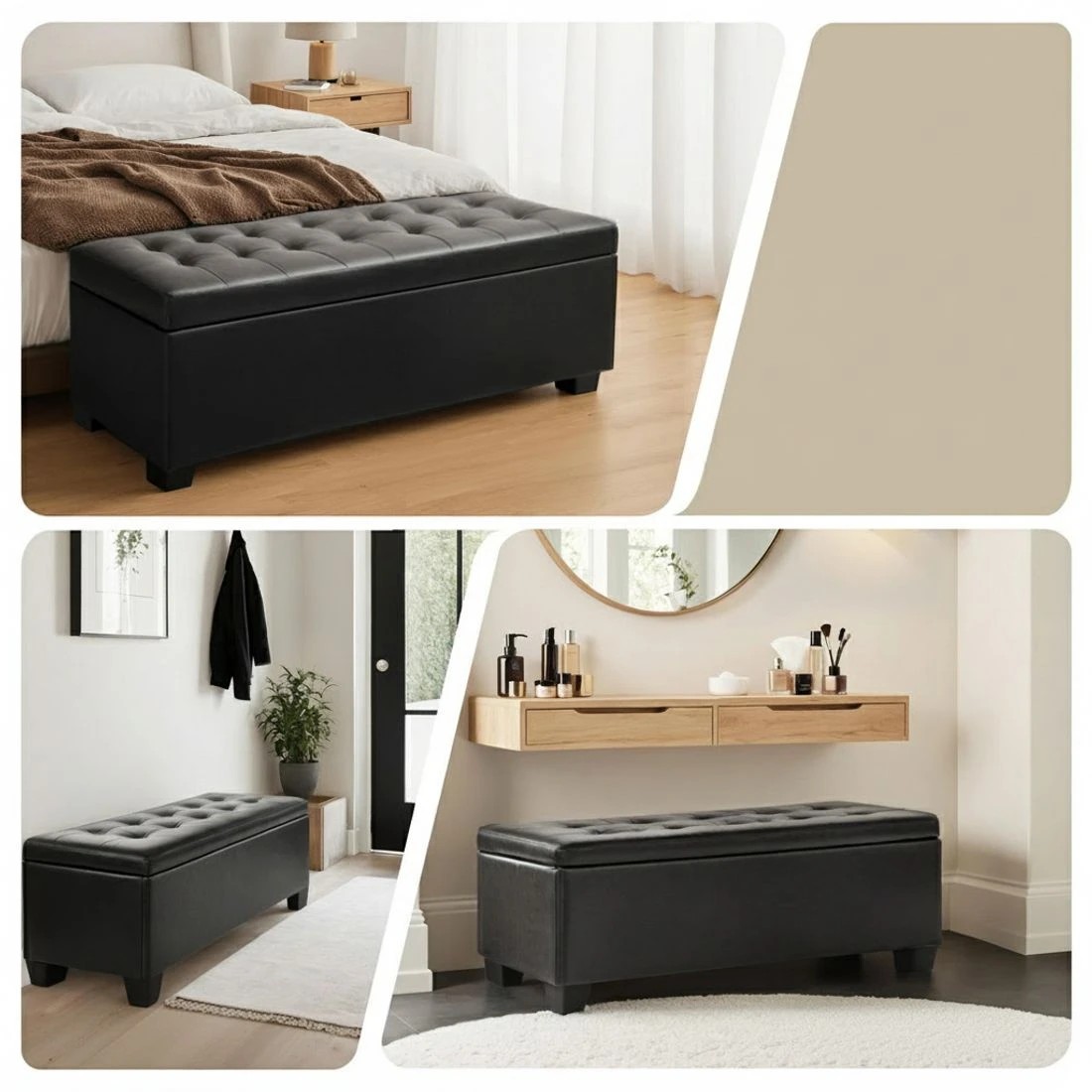 6 Artiss Storage Ottoman Blanket Box 97cm Leather - Black, 6 of 8