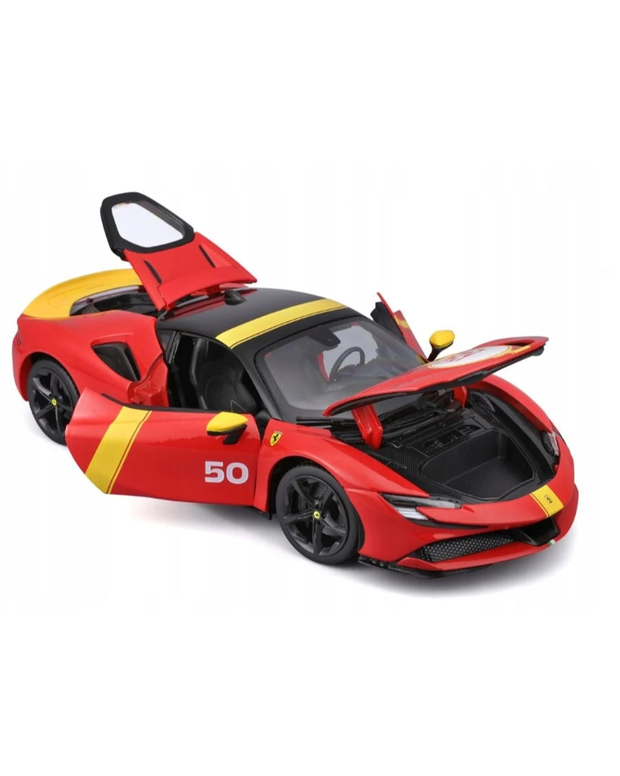 8 Bburago Race and Play 2024 Ferrari SF90 Stradale Assetto Fiorano #50 Red and Yellow 1:18 Scale Diecast Vehicle, 8 of 10