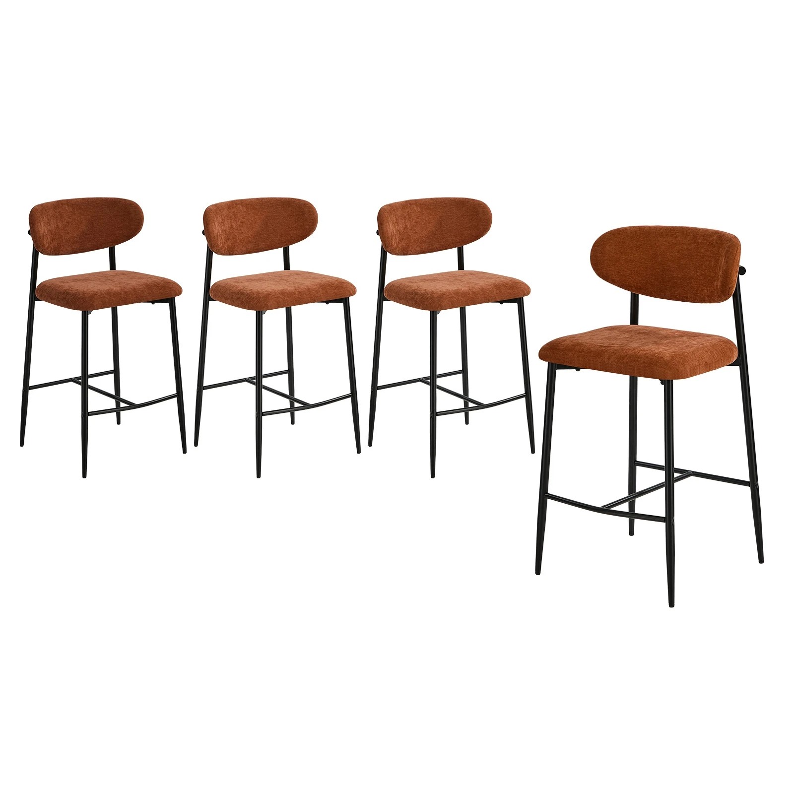 1 Oikiture 4x Bar Stools Kitchen Stool Counter Chair Fabric- Orange, 1 of 9