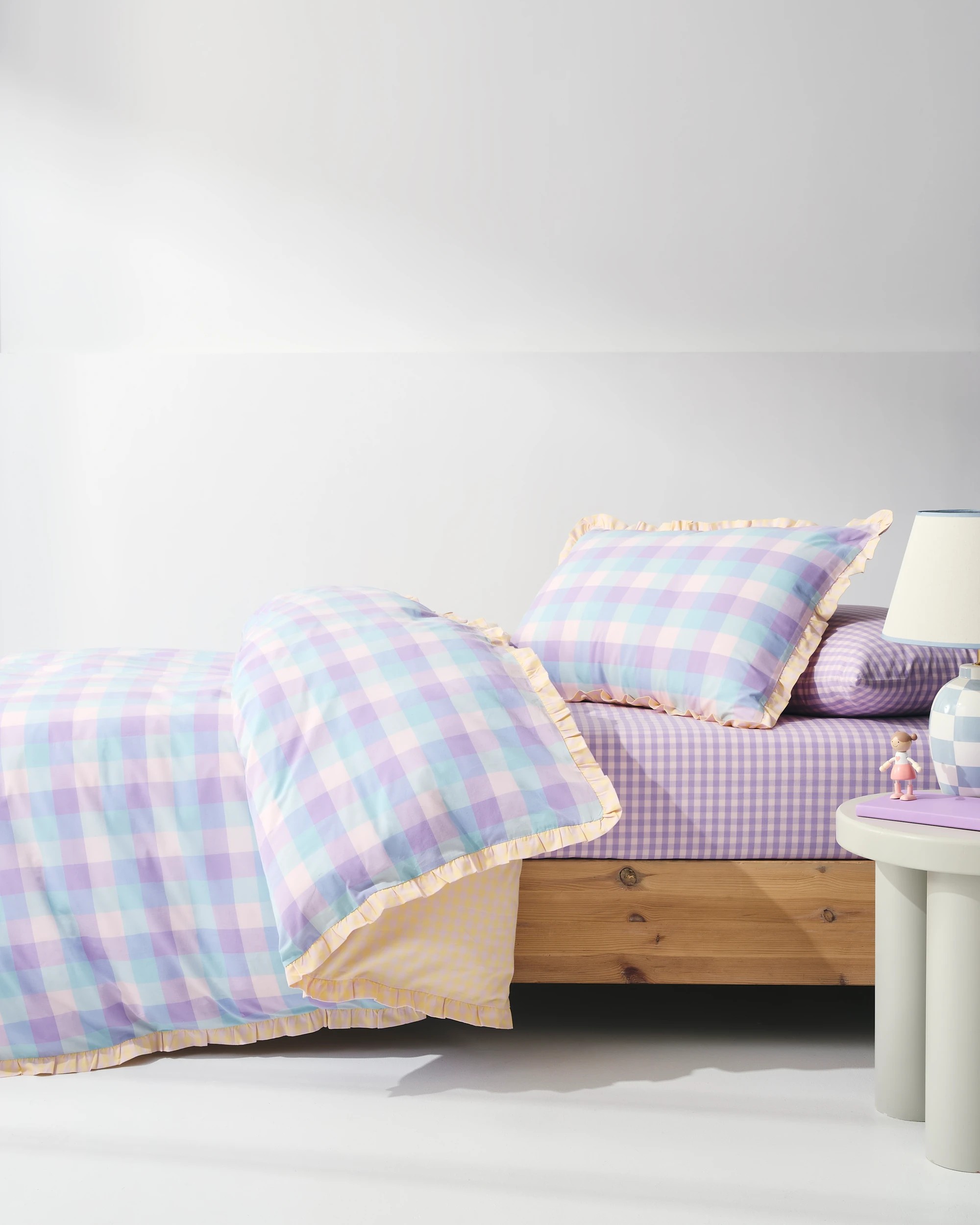 4 Target Grayson Gingham Cotton Ruffle Quilt Cover Set - Single Bed - Purple, 4 of 10