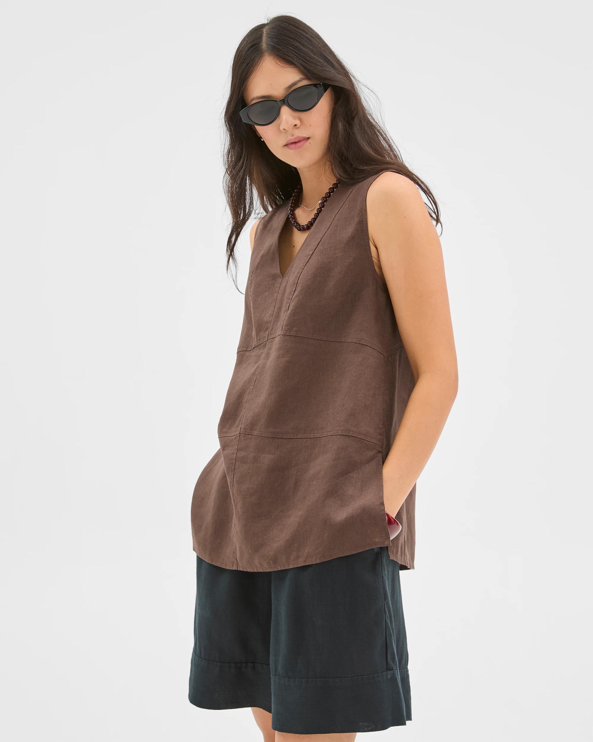 3 Target Woman European Linen Sleeveless Tunic COFFEE BEAN, 3 of 6