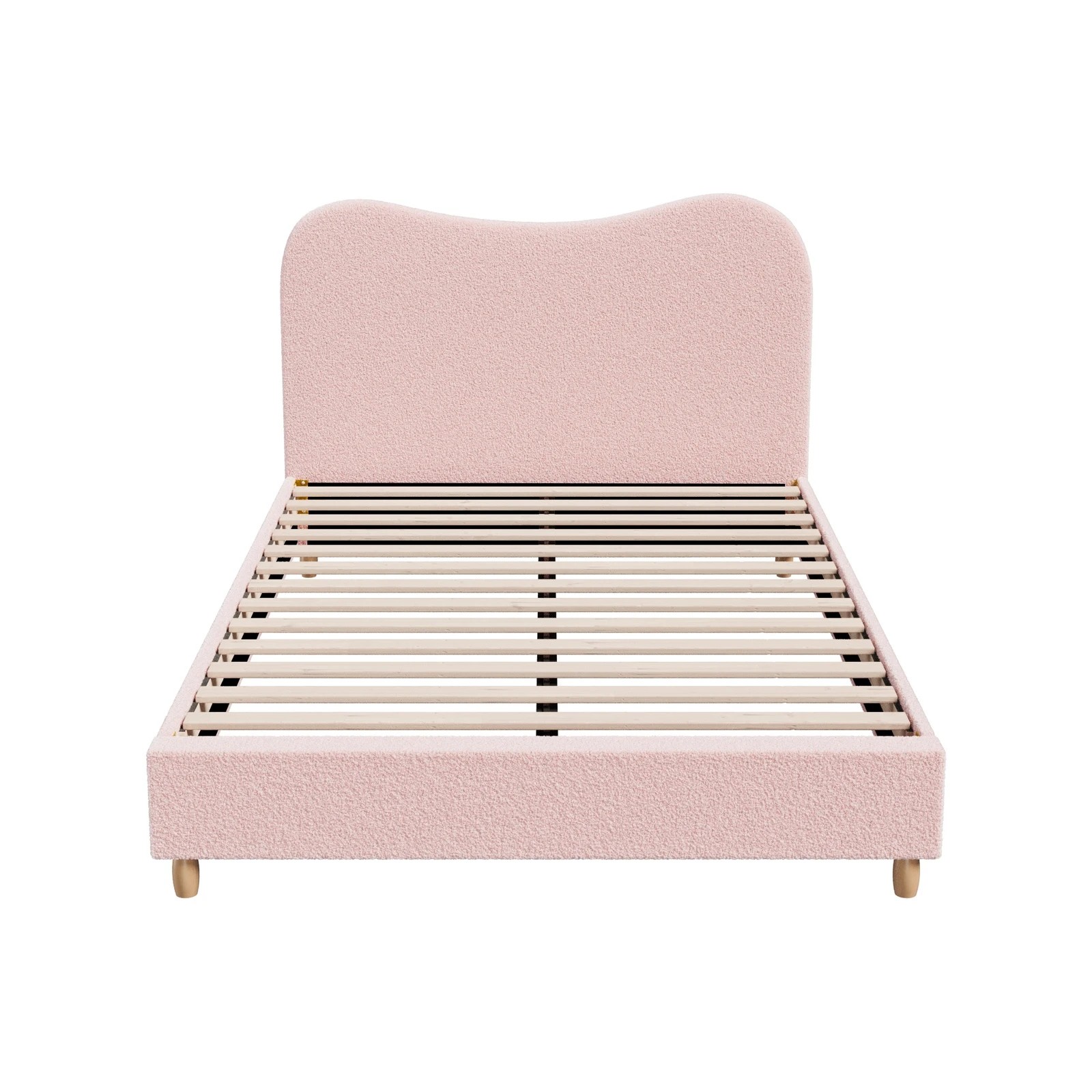 9 Oikiture Bed Frame Queen Size Boucle Cloud Shape Headboard - Pink, 9 of 9