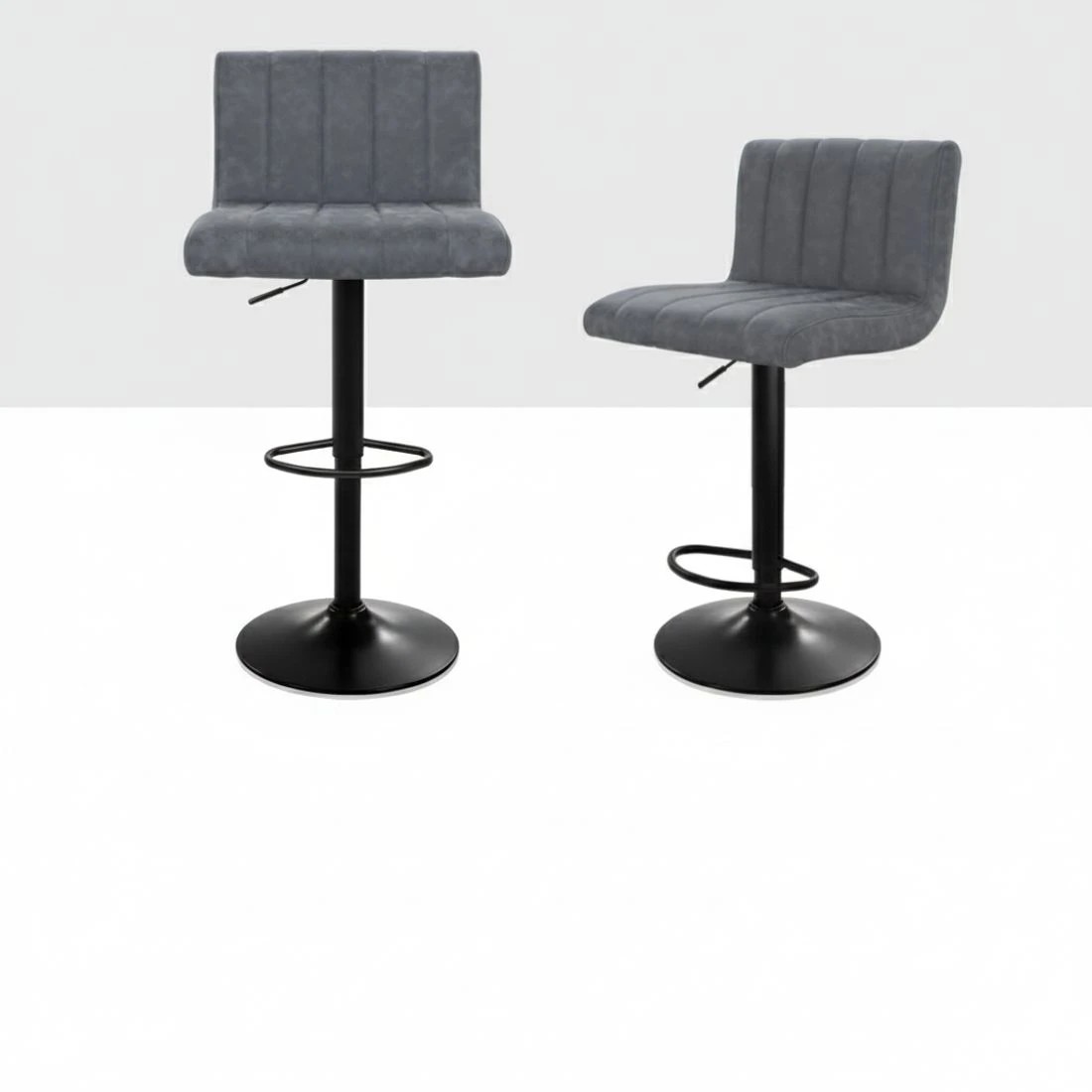 3 Artiss 2x Bar Stools Vintage Leather Gas Lift - Grey, 3 of 6