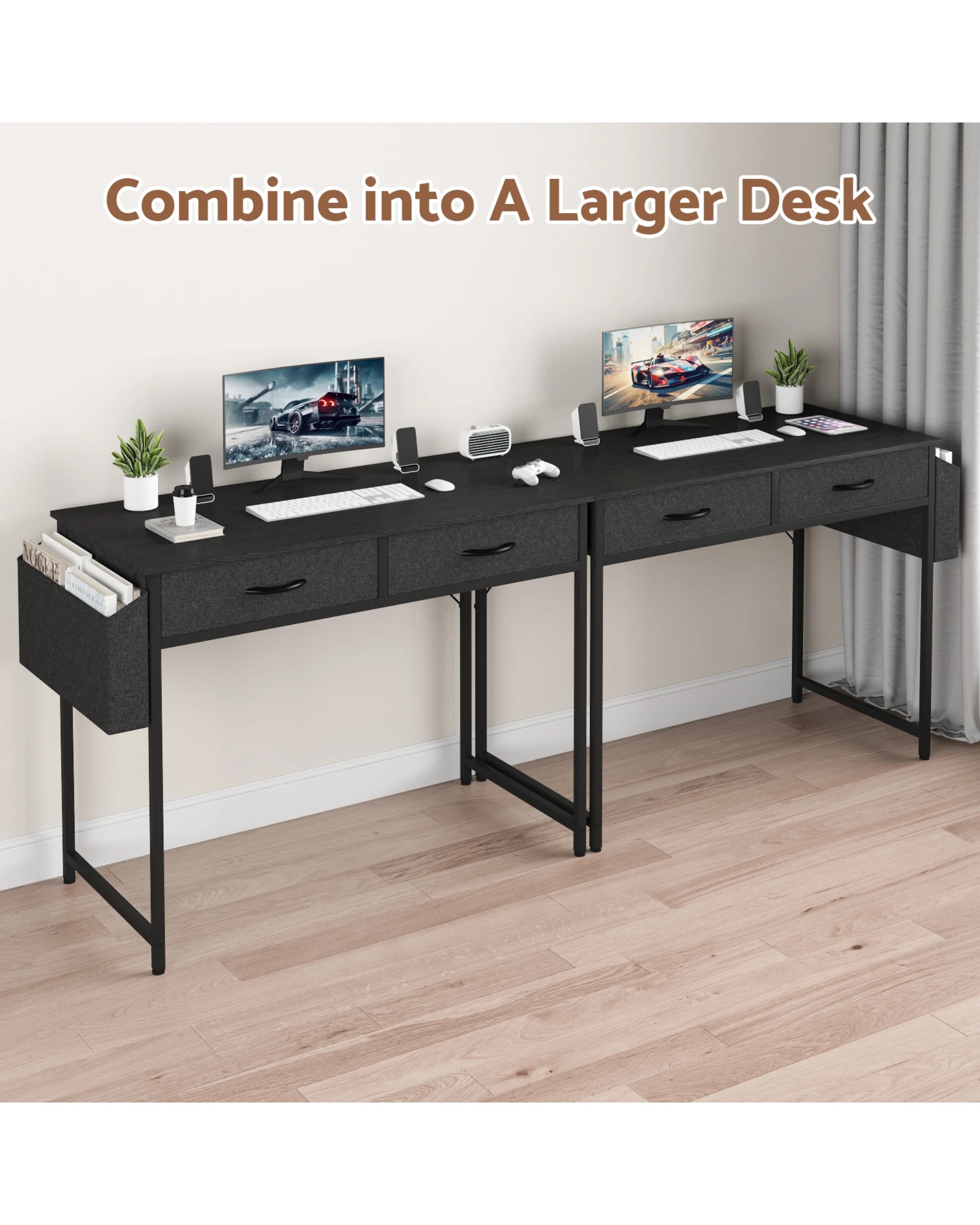6 Advwin 100cm Small Desk With 2 Drawers And Storage Bag Makeup Vanity Desk Black, 6 of 9