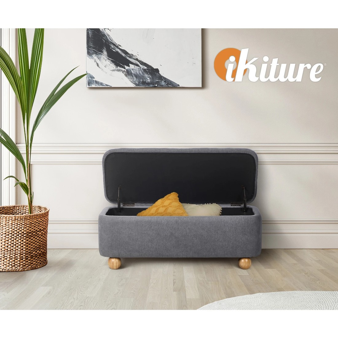 7 Oikiture Storage Ottoman Chest Ball Feet Linen - Grey, 7 of 10