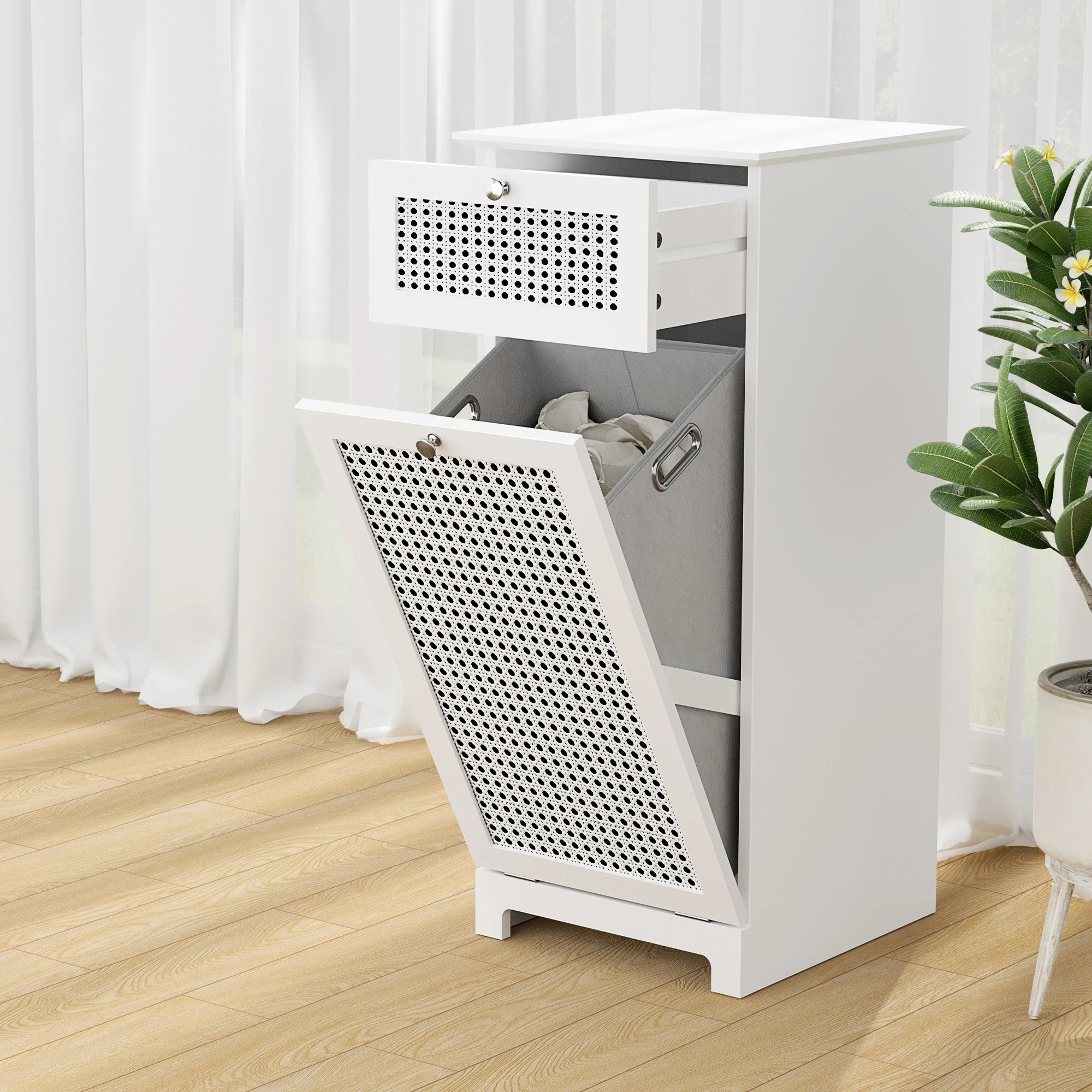 7 Artiss 2X Laundry Hamper Cabinet Bathroom Storage Rattan - White, 7 of 7