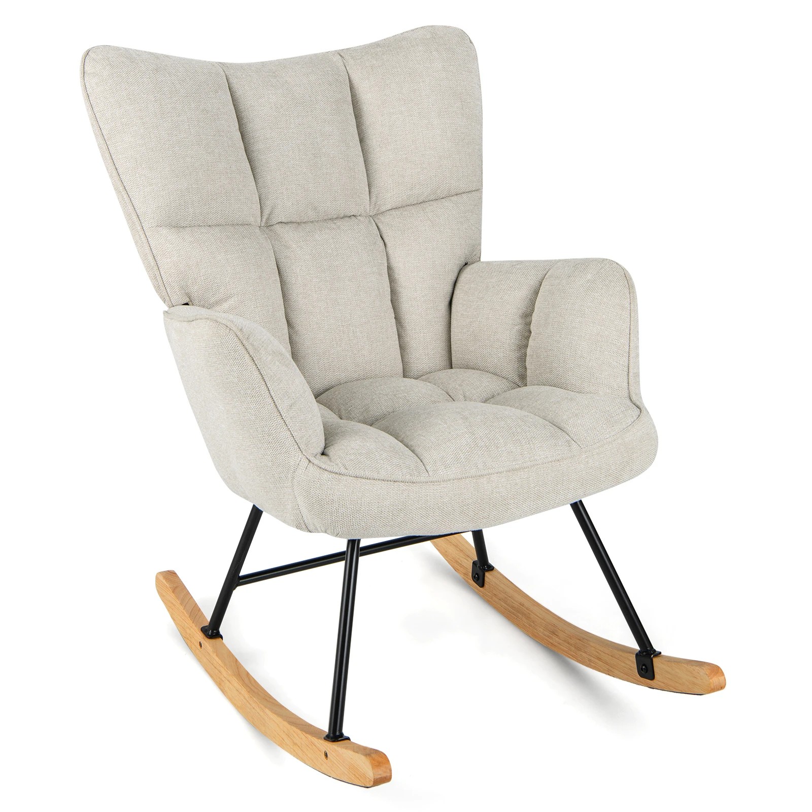 1 Costway Rocking Chair Modern Linen Nursery Armchair Lounge Sofa Home Office, 1 of 4