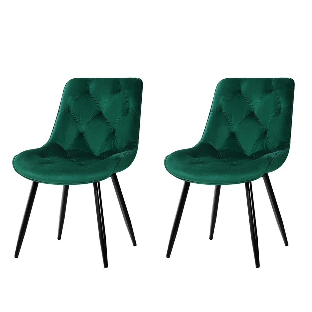 1 Artiss Dining Chairs Set of 2 Velvet Diamond Tufted Green - Green, 1 of 5