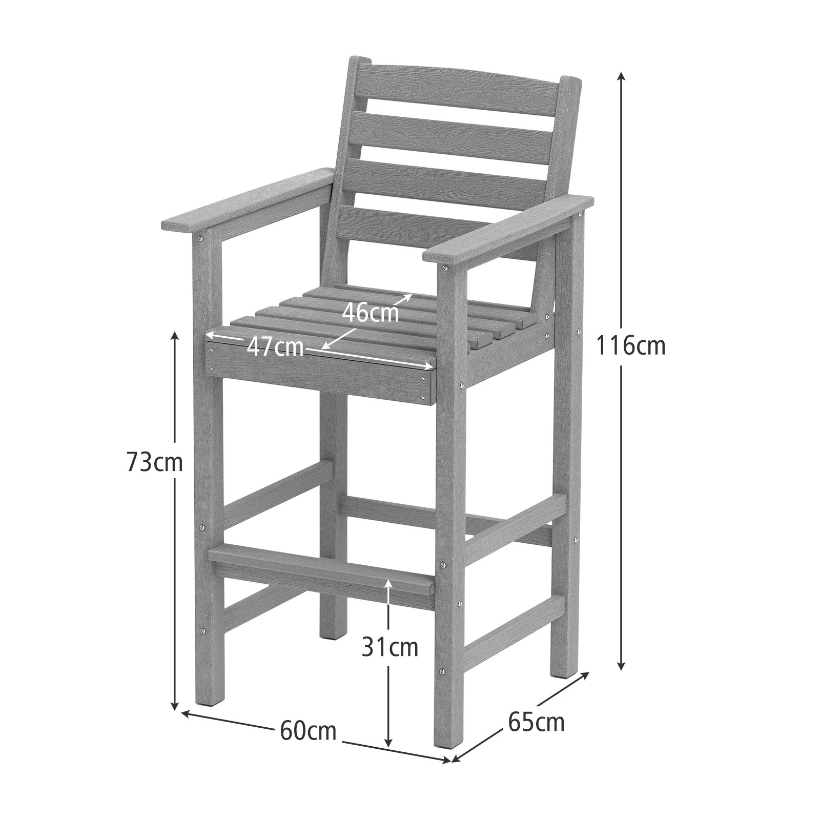2 Costway 2x Outdoor Dining Chair Bar Chairs w/Wide Armrests & Footrest Patio Lounge, 2 of 2