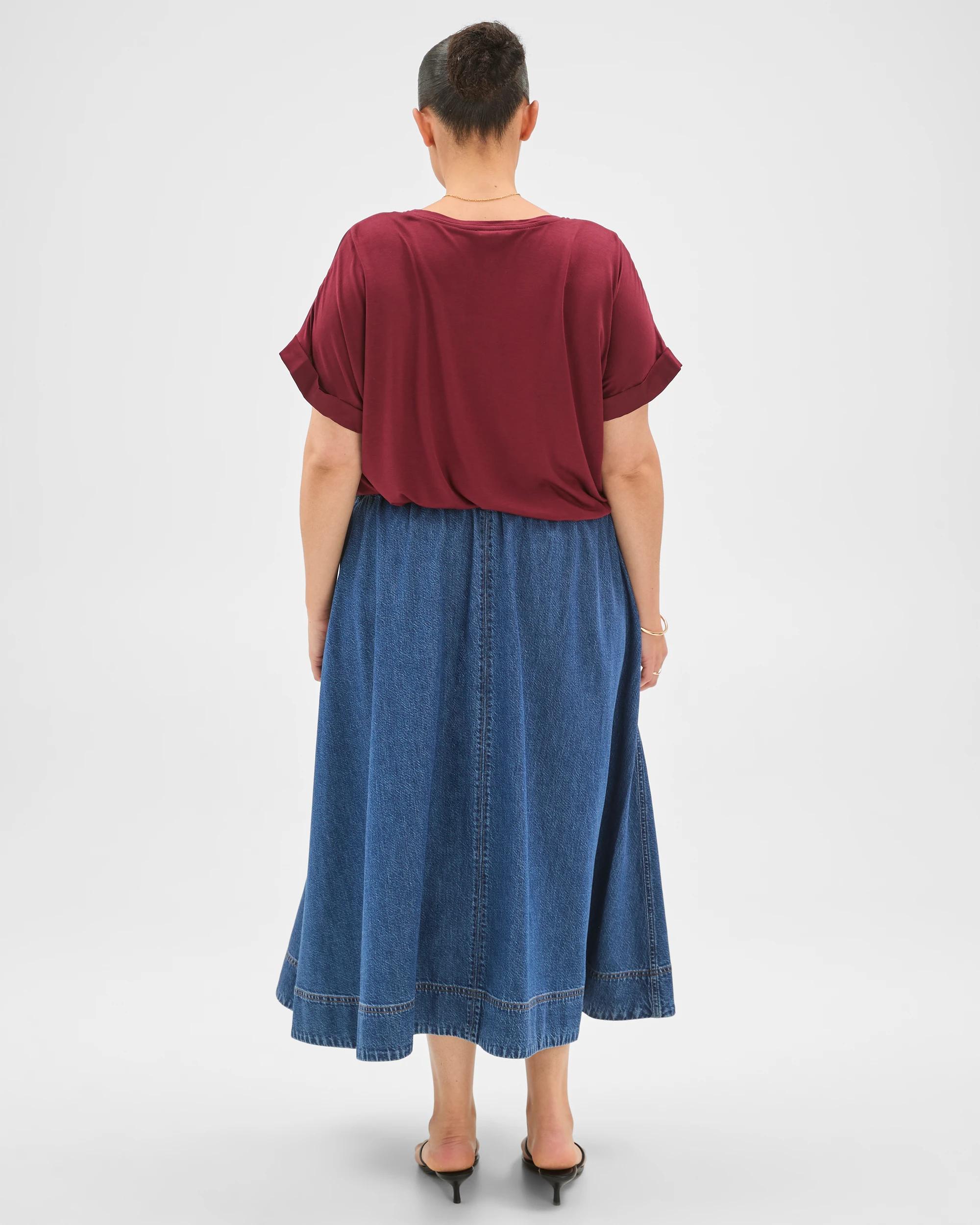 7 Target Curve Plus Size Elasticated Waist Denim Midi Skirt MID WASH, 7 of 7