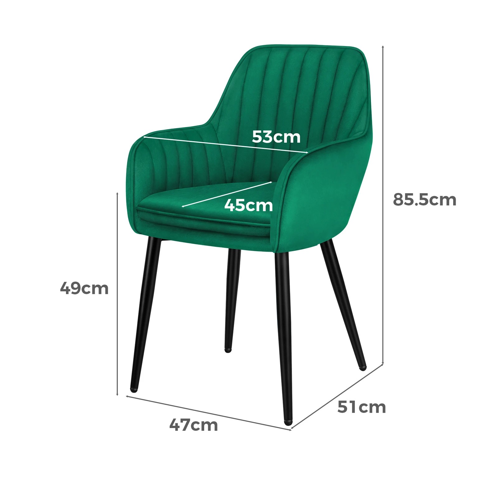 8 Alfordson 2x Dining Chair Armchair Kitchen Lounge Padded Seat Sofa Velvet - Green, 8 of 10