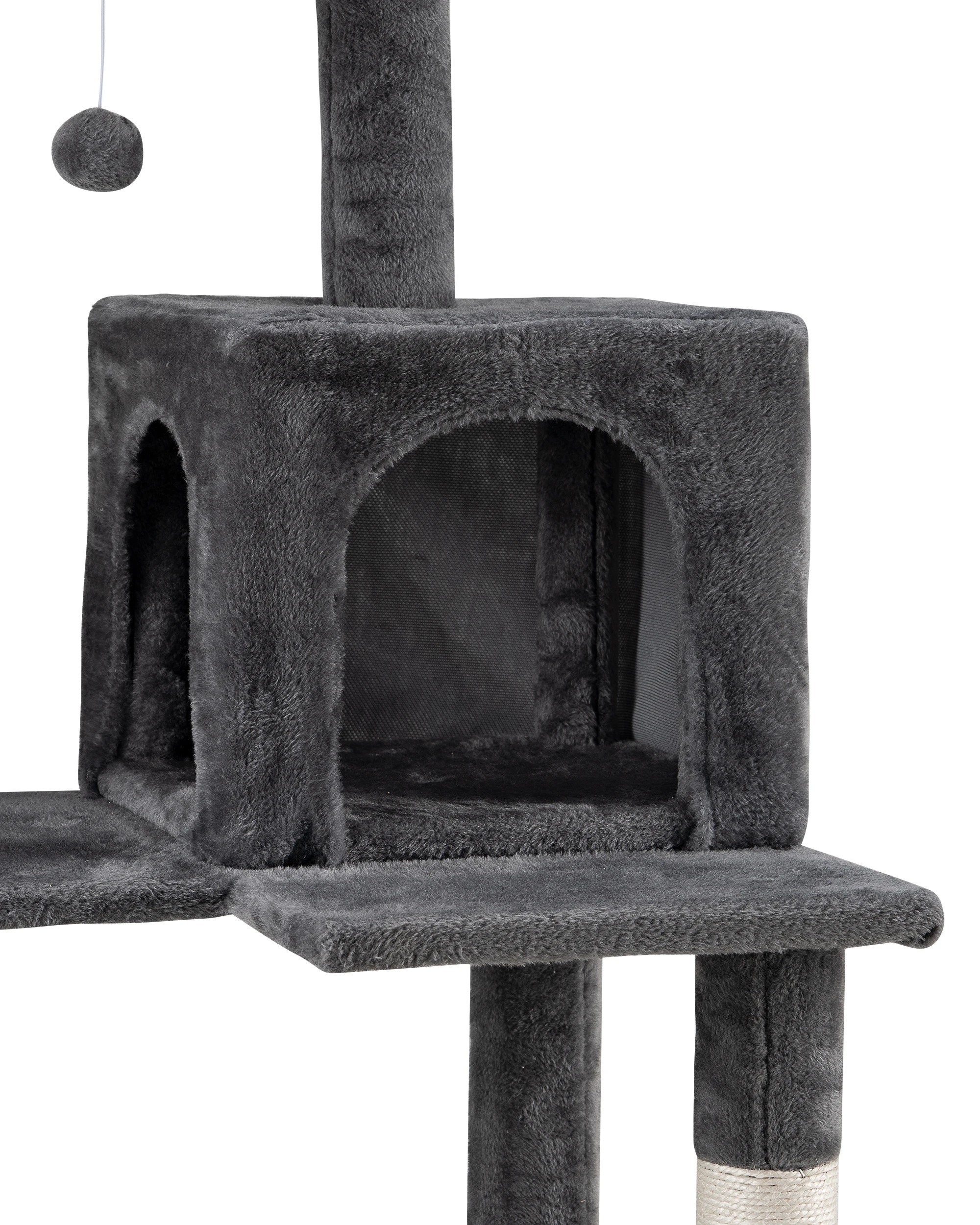 4 Petzly Cat Tree Tower Scratching Post Scratcher Condo House Bed 142cm Dark Grey, 4 of 8