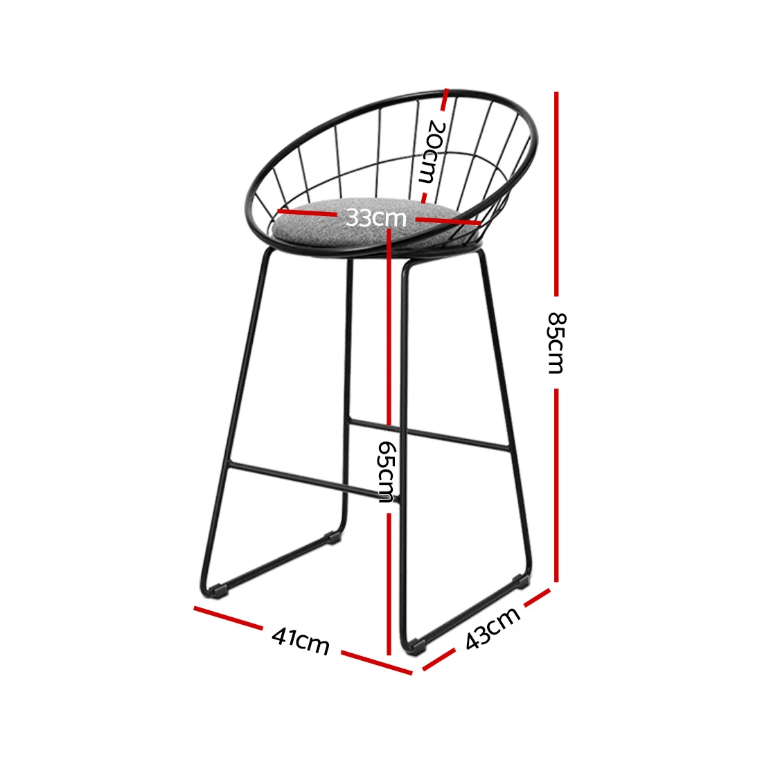 2 Artiss 2x Bar Stools Padded Seat Metal - Black, 2 of 7