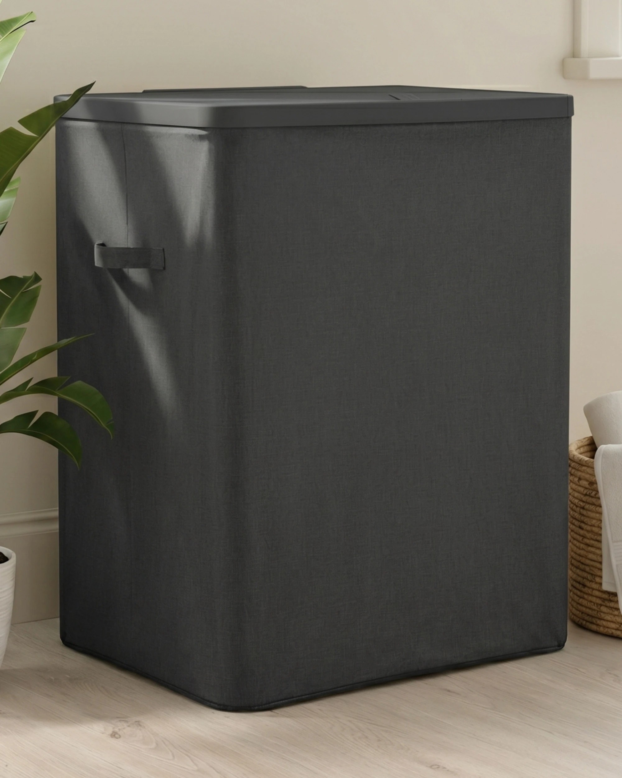 1 Sherwood Voyager 2-Section Laundry Hamper 100L Faux Linen 56x40x67cm - Slate, 1 of 10
