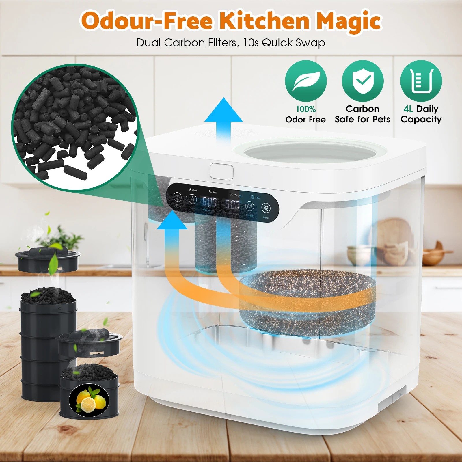 5 Advwin Electric Composter, Smart Kitchen Waste Composter With 2 Detachable Carbon Filter, 4l, 5 of 8