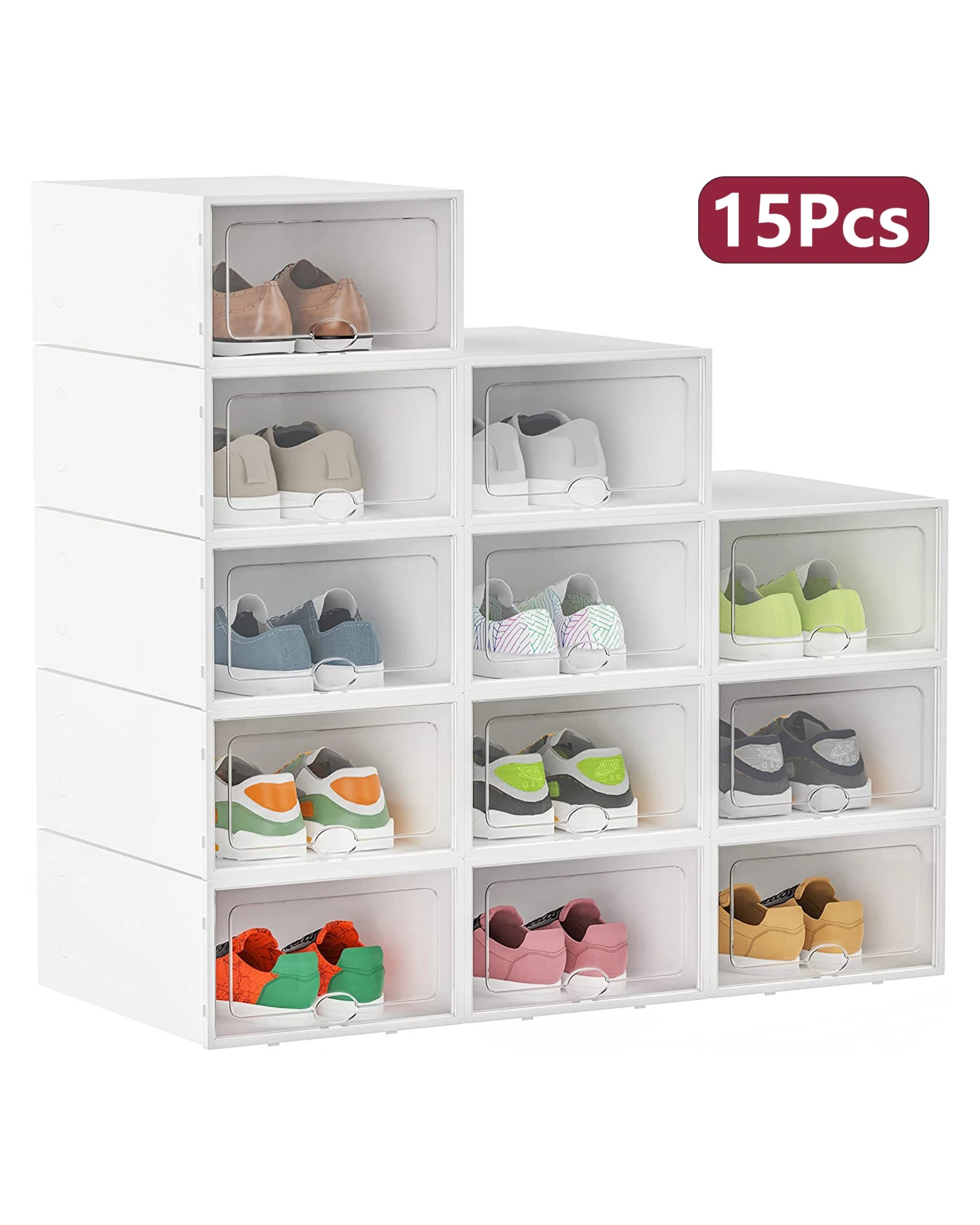 3 Advwin 15Pcs Shoe Storage Case Display Box Stackable Sneaker Rack Plastic, 3 of 8