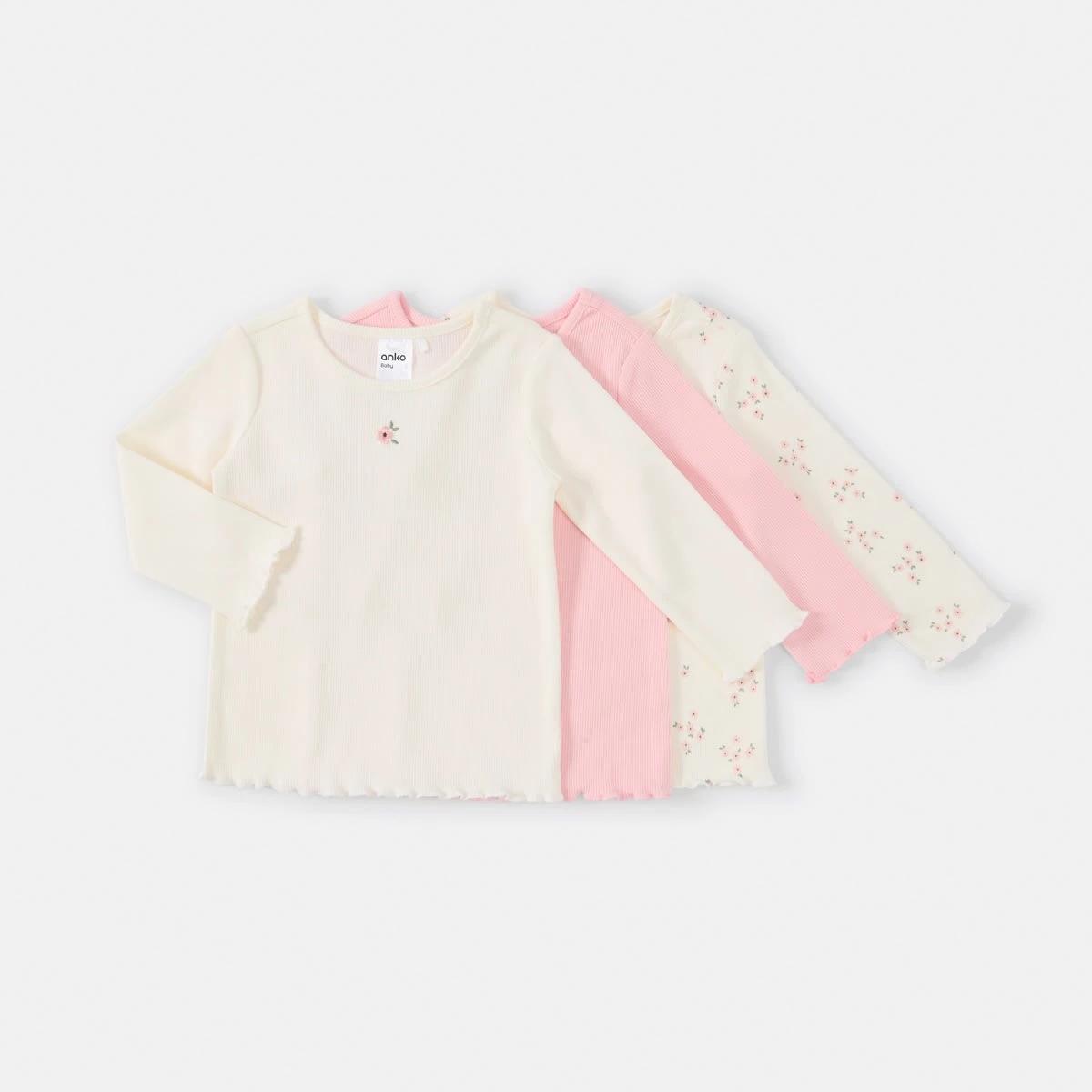 1 3 Pack Long Sleeve Ribbed T-shirt DITSY FLORAL, 1 of 8