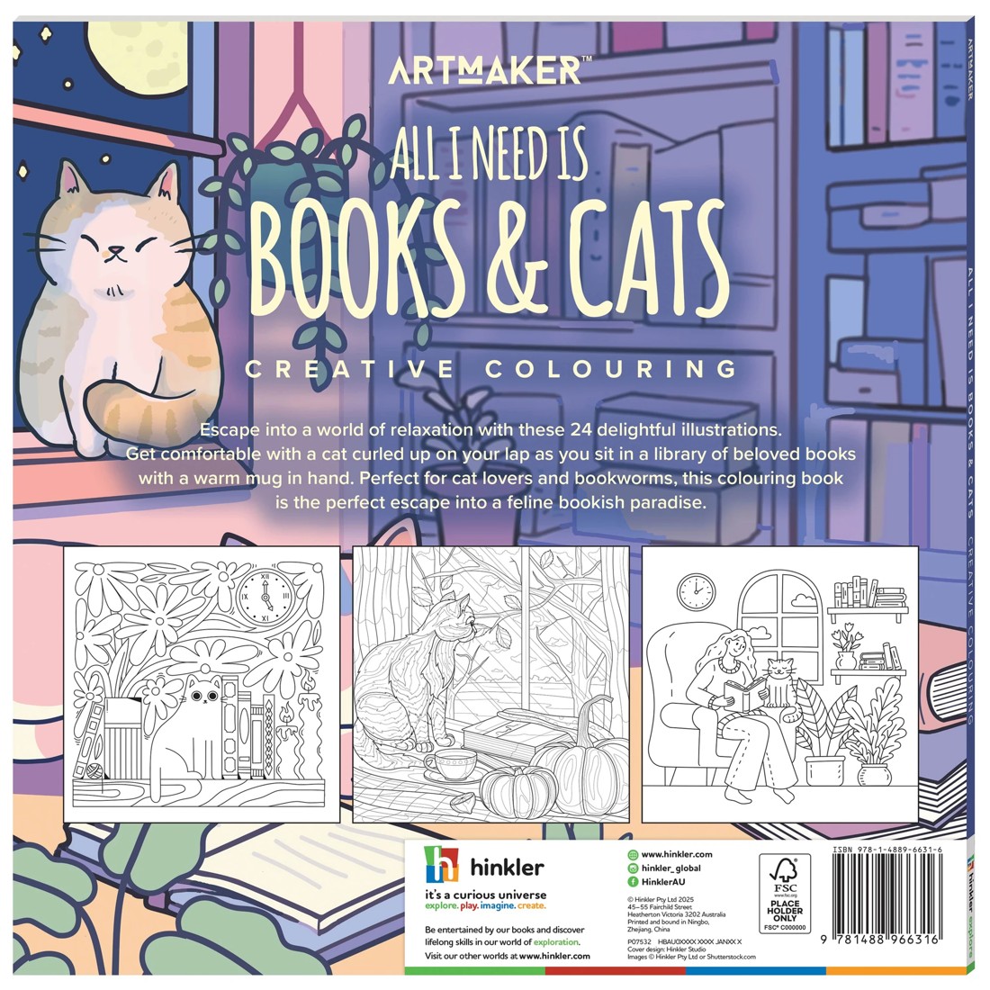 2 Art Maker All I Need Is Books & Cats Creative Colouring Book, 2 of 5