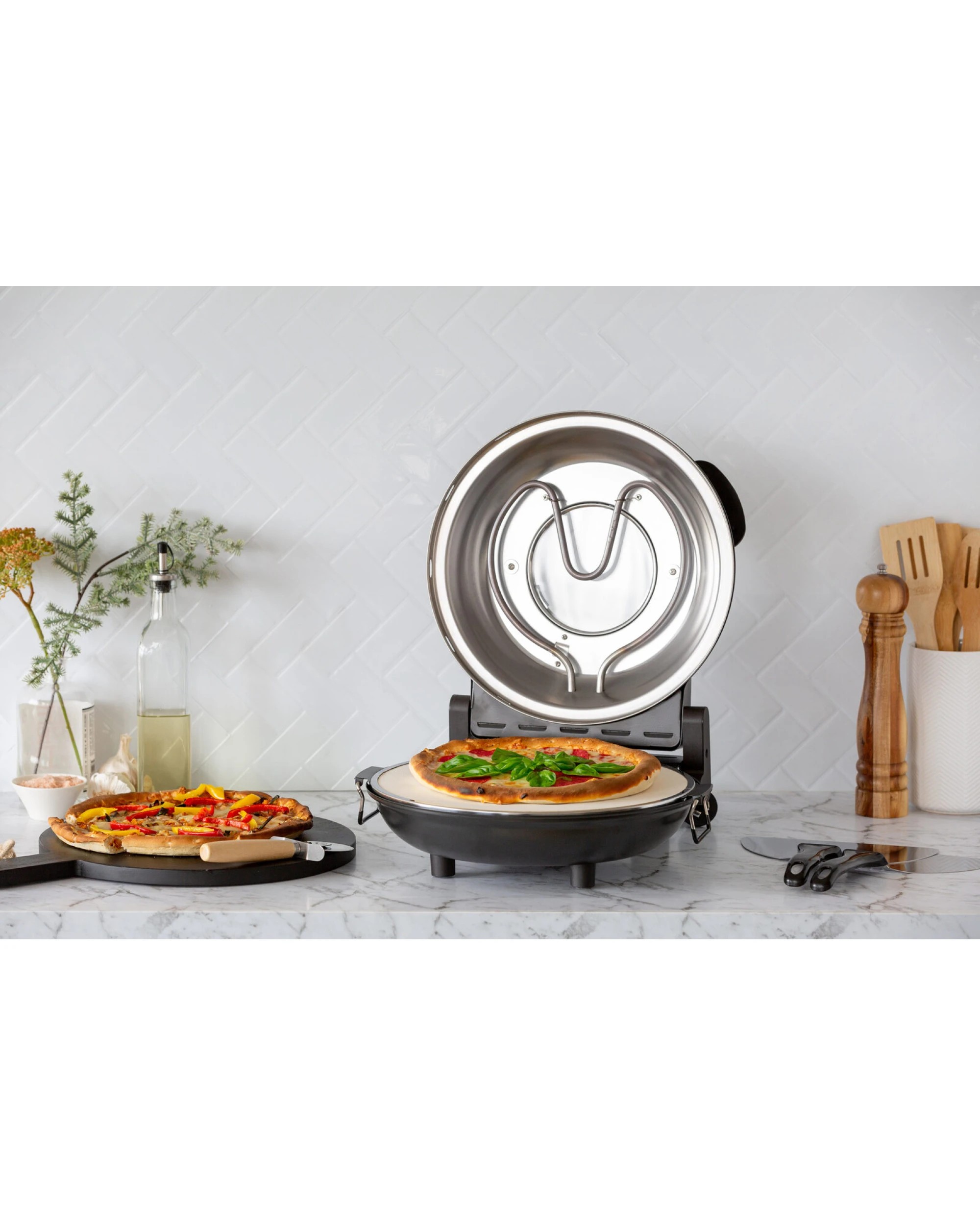 2 Healthy Choice 12-inch Pizza Oven with Thermal Control, Timer, Viewing Window, and Removable Stone - Black, 2 of 4