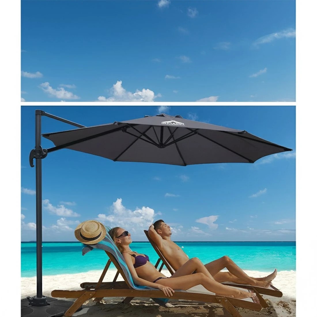 4 Instahut 3m Outdoor Umbrella Cantilever 360 Degree Tilt Beach Roma - Charcoal, 4 of 7
