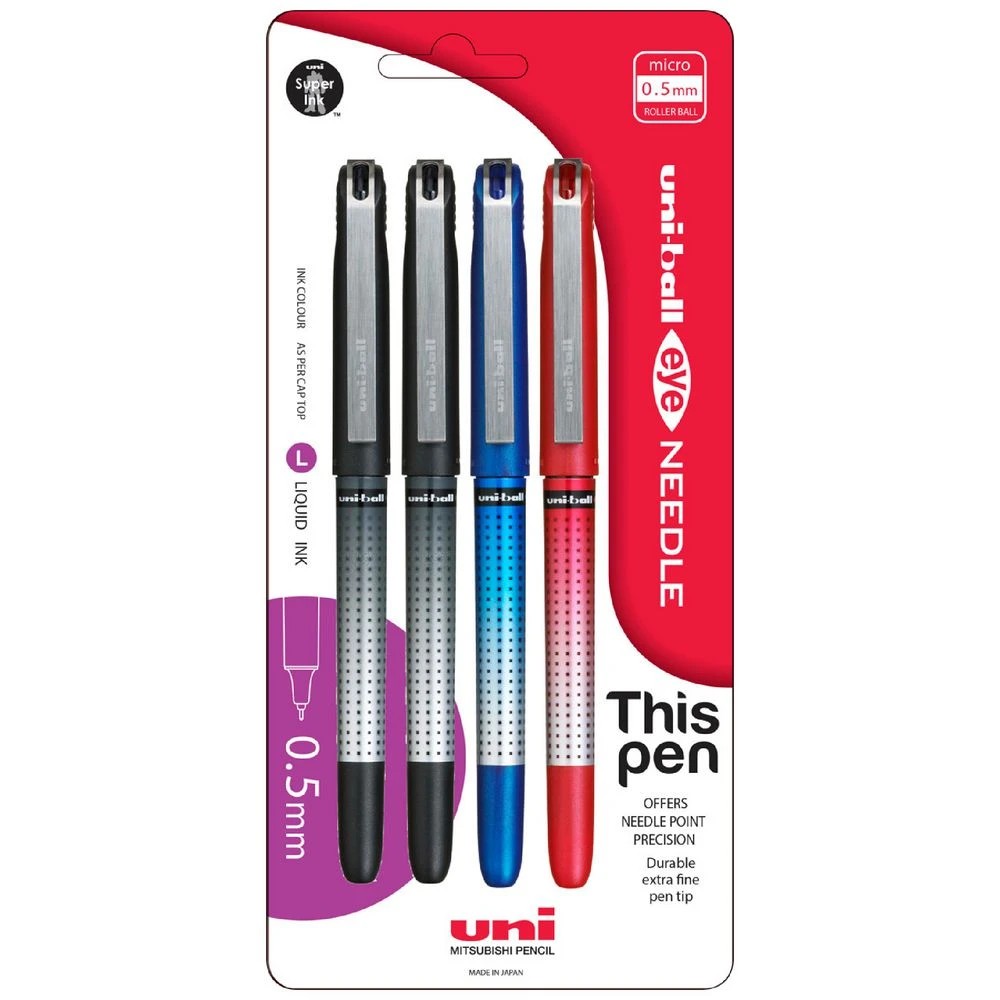1 Uni-Ball Eye Needle Micro Rollerball Pens Assorted 4 Pack, 1 of 3
