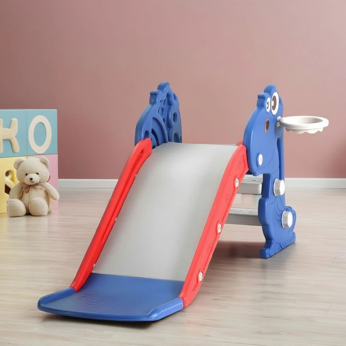 5 Keezi Kids Slide Set Basketball Hoop Outdoor Playground Toy Dragon 90cm - Multi, 5 of 5