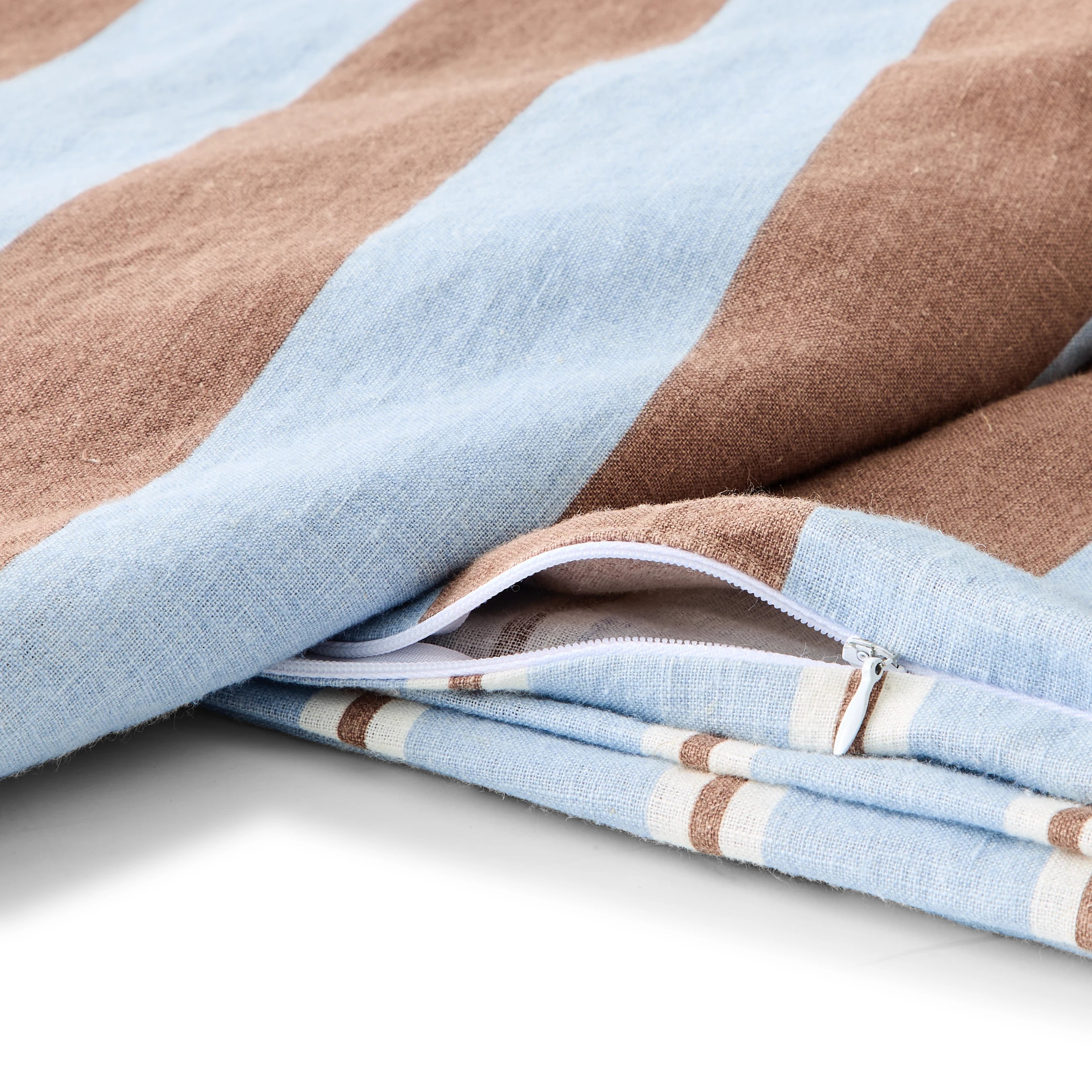 5 Stripe Linen Cotton Reversible Quilt Cover Set - Queen Bed, Blue and Tan, 5 of 8