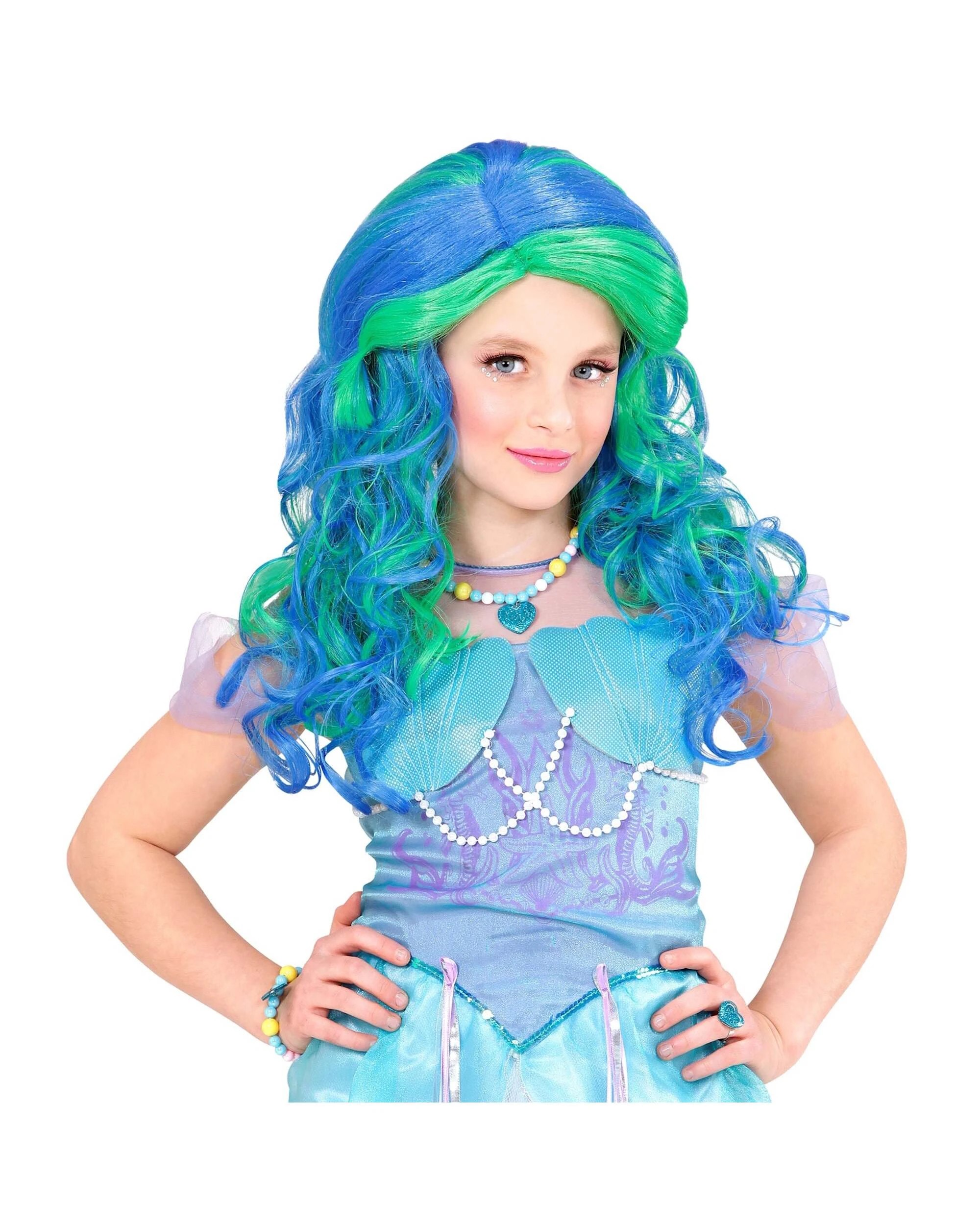 2 Widmann Kids Green and Blue Wavy Mermaid Wig - One Size - Blue, 2 of 3