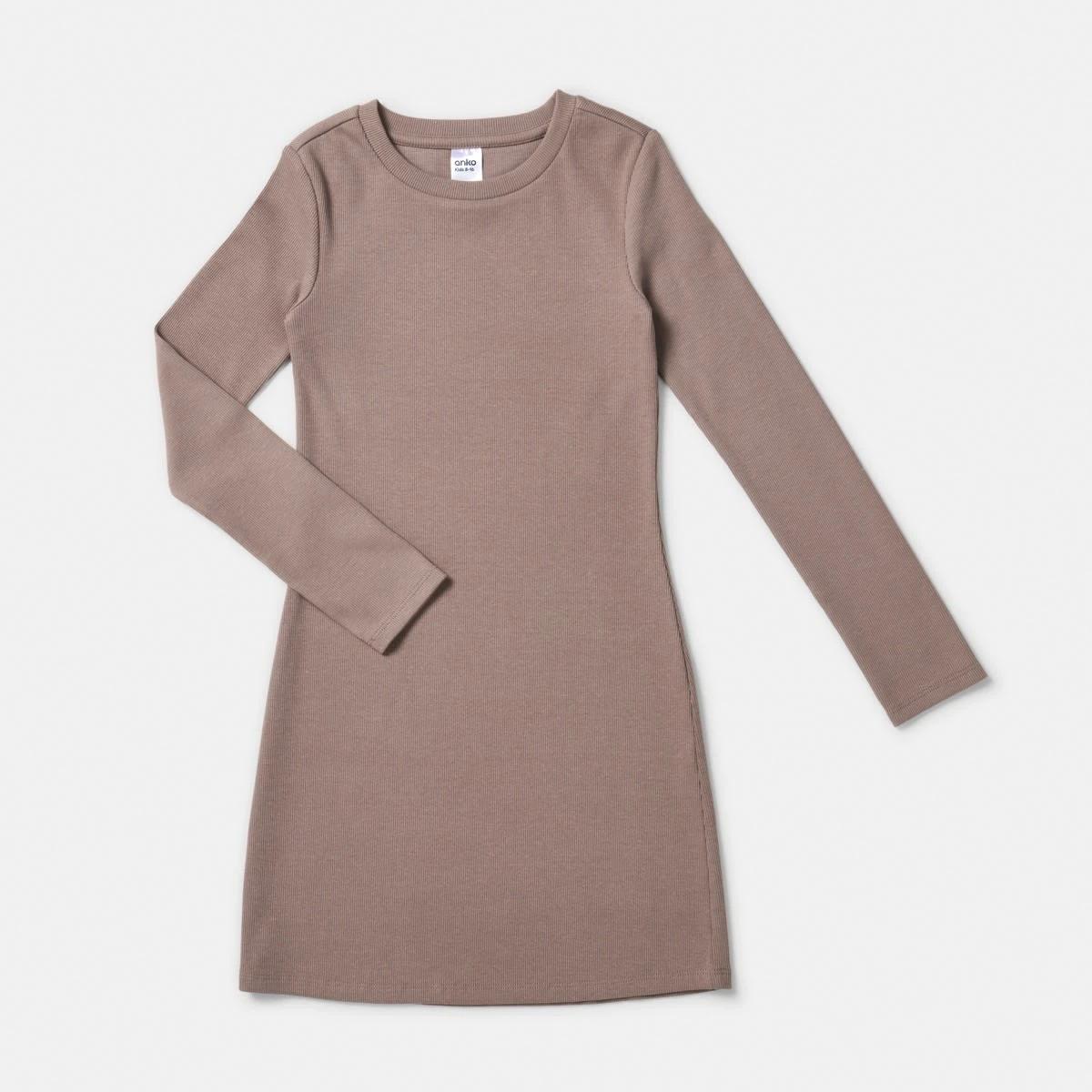 5 Long Sleeve Ribbed Knit Dress Wash Brn, 5 of 6