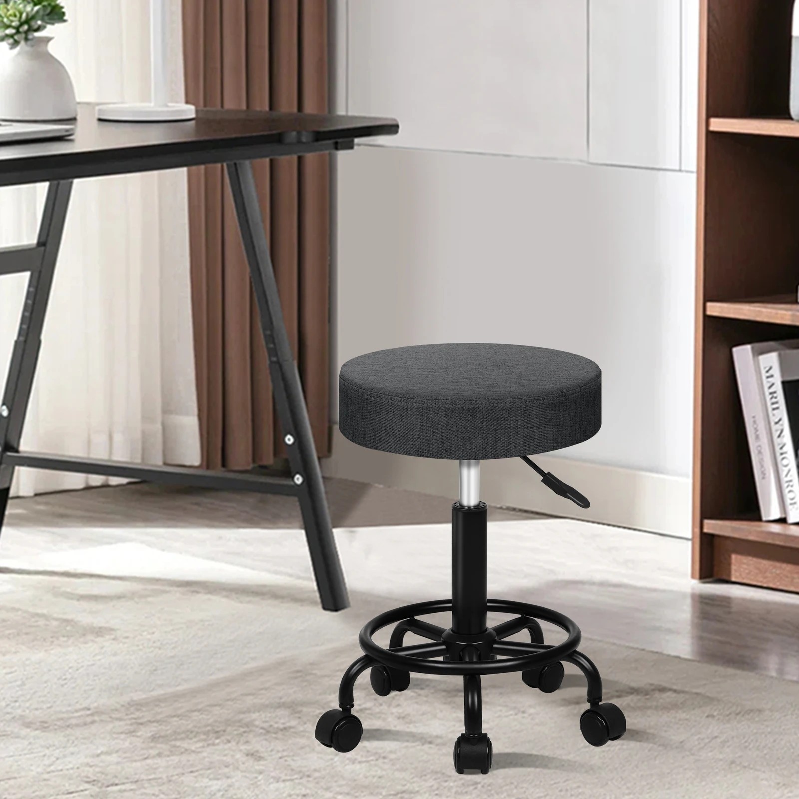 6 Alfordson 2x Salon Stool Round Swivel Barber Hair Dress Chair Fabric - Grey, 6 of 10