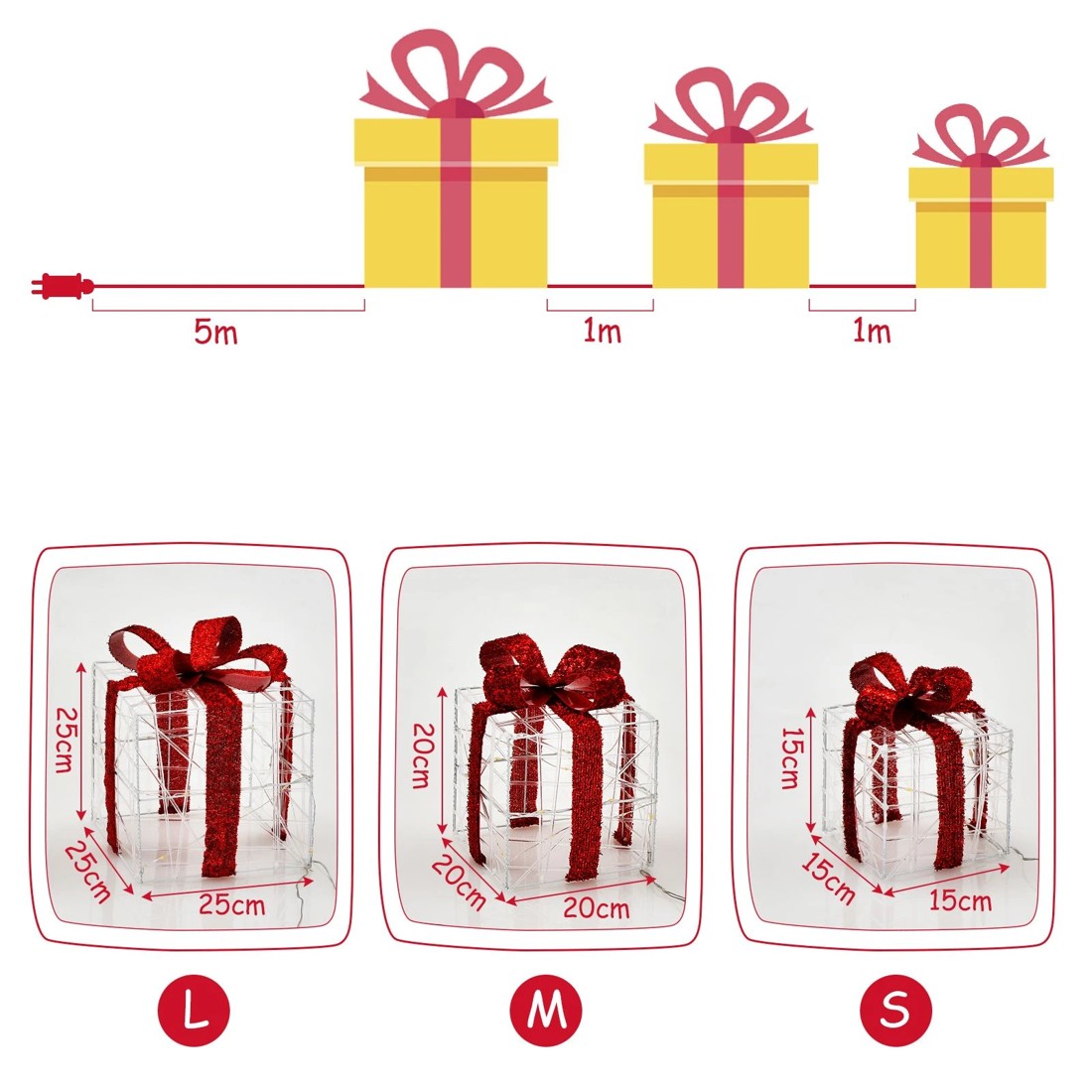 4 Costway 3-Pack Prelit Christmas Gift Boxes LED Lights Xmas Decoration, 4 of 4