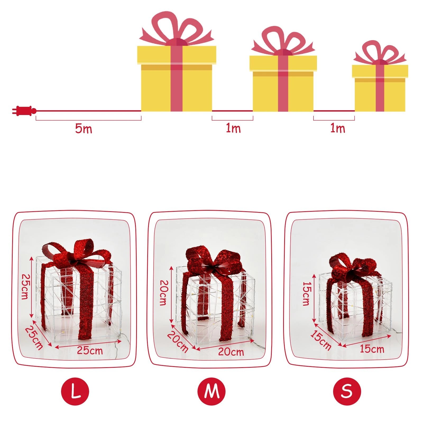 4 Costway 3-Pack Prelit Christmas Gift Boxes LED Lights Xmas Decoration, 4 of 4