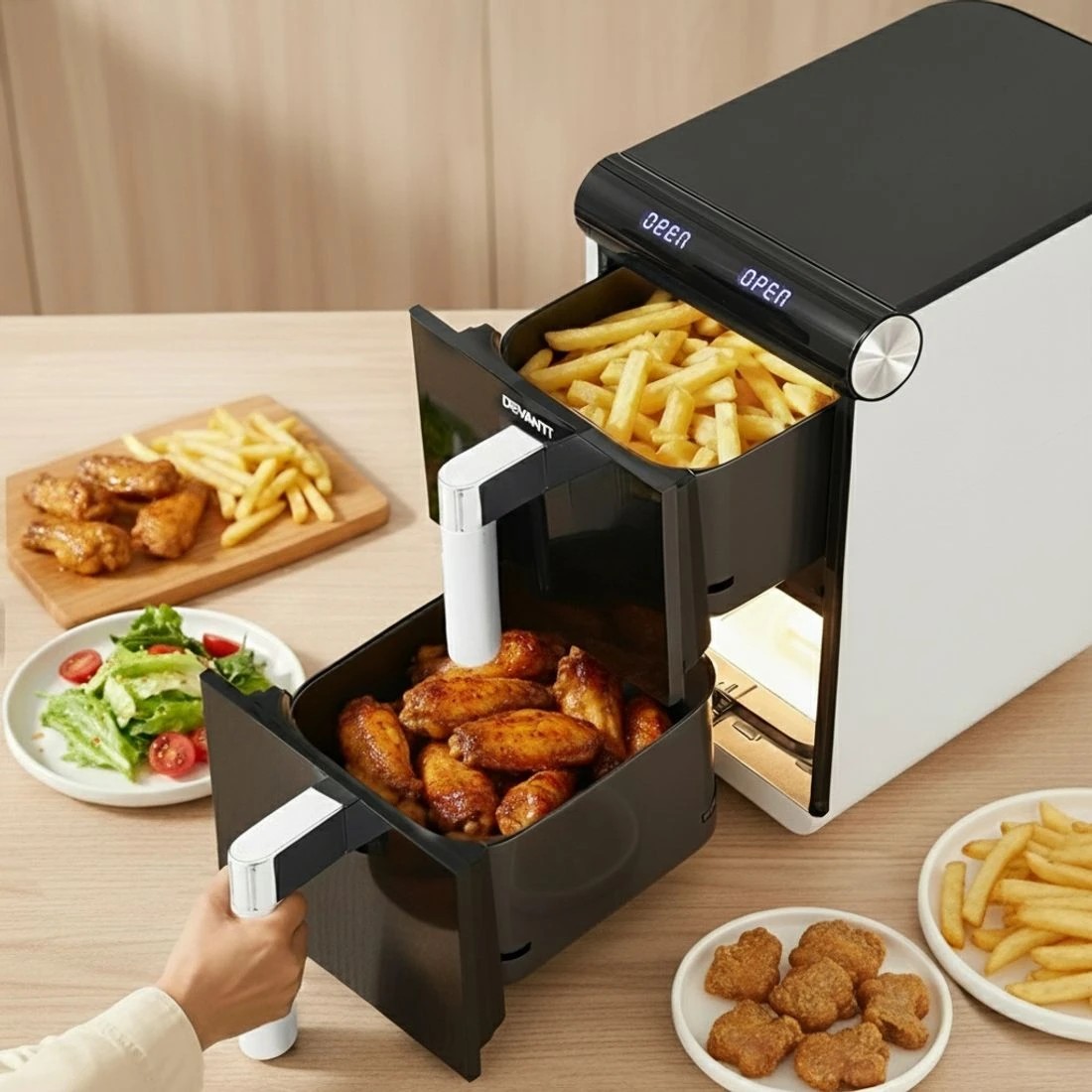 6 Devanti Air Fryer Oven 11L Dual Zone Fryers - White, 6 of 7