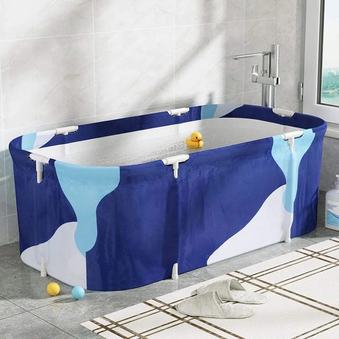 4 Weisshorn Foldable Bathtub PVC Spa Bucket Inflatable Cushion 134x65cm - Blue, 4 of 4