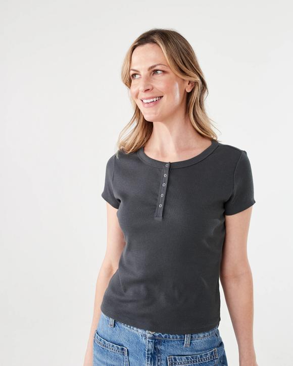 Short Sleeve Rib Henley T-shirt