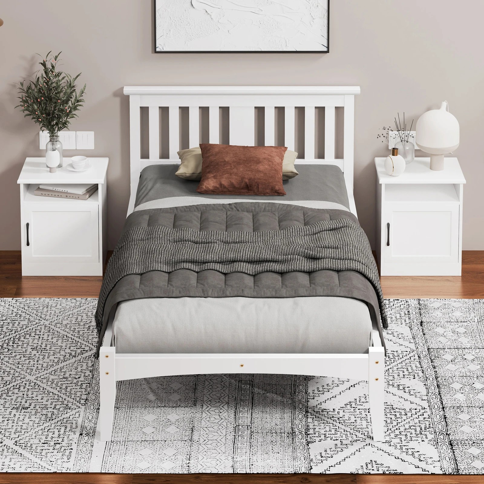 2 Alfordson Bed Frame Wooden Timber Single Size Mattress Base Platform Elgin - White, 2 of 10