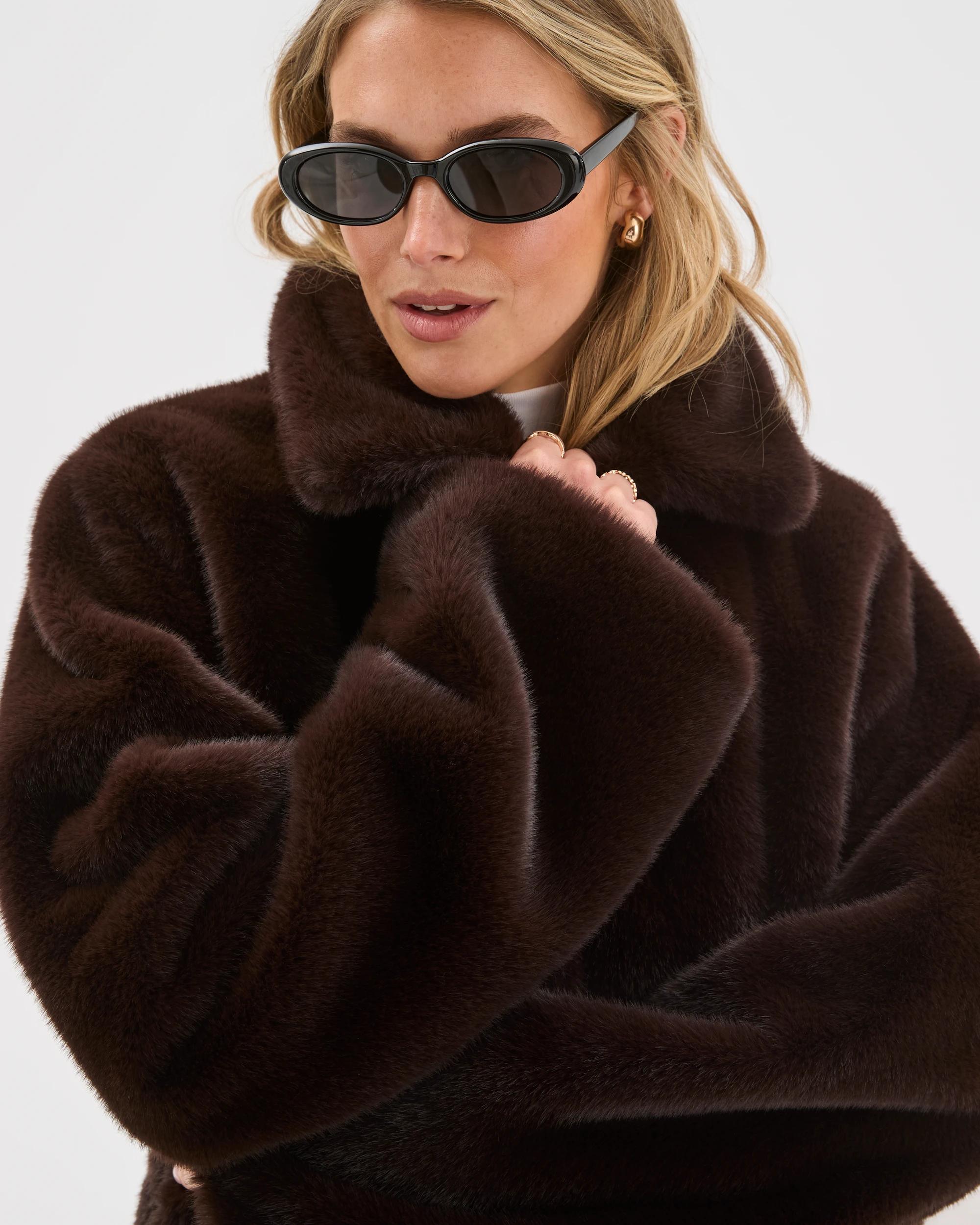 6 Lily Loves Faux Fur Coat CHOCOLATE, 6 of 8