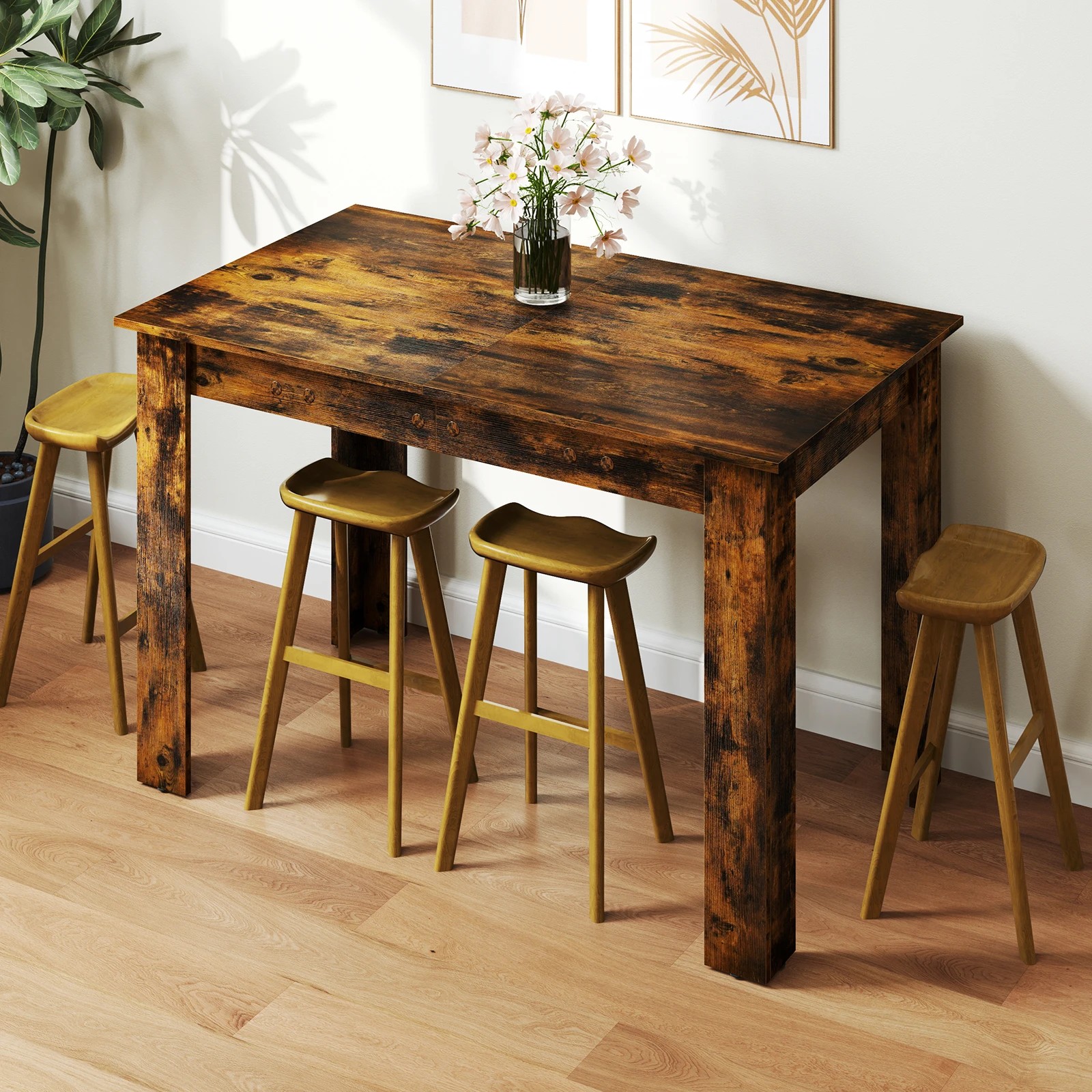 2 Costway 158cm Extendable Dining Table 4-6 People Kitchen Counter Table w/Adjustable Tabletop - Brown, 2 of 4