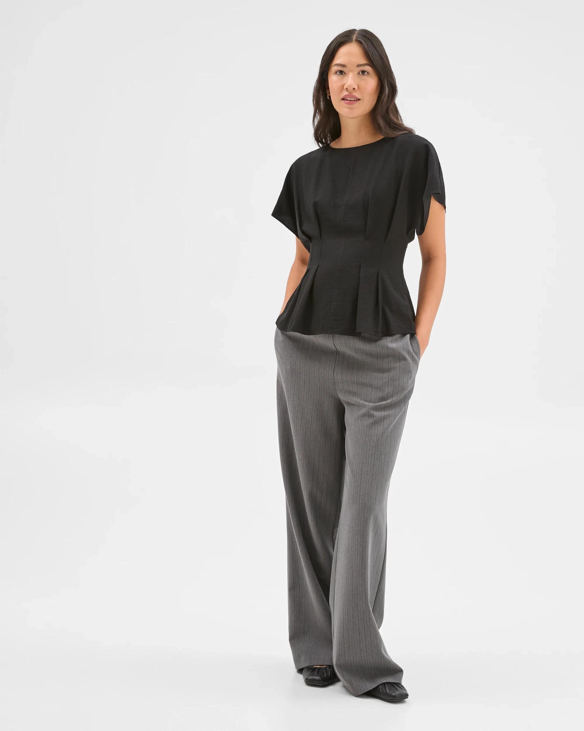 2 Preview Short Sleeve Femme Tuck Blouse BLACK, 2 of 7
