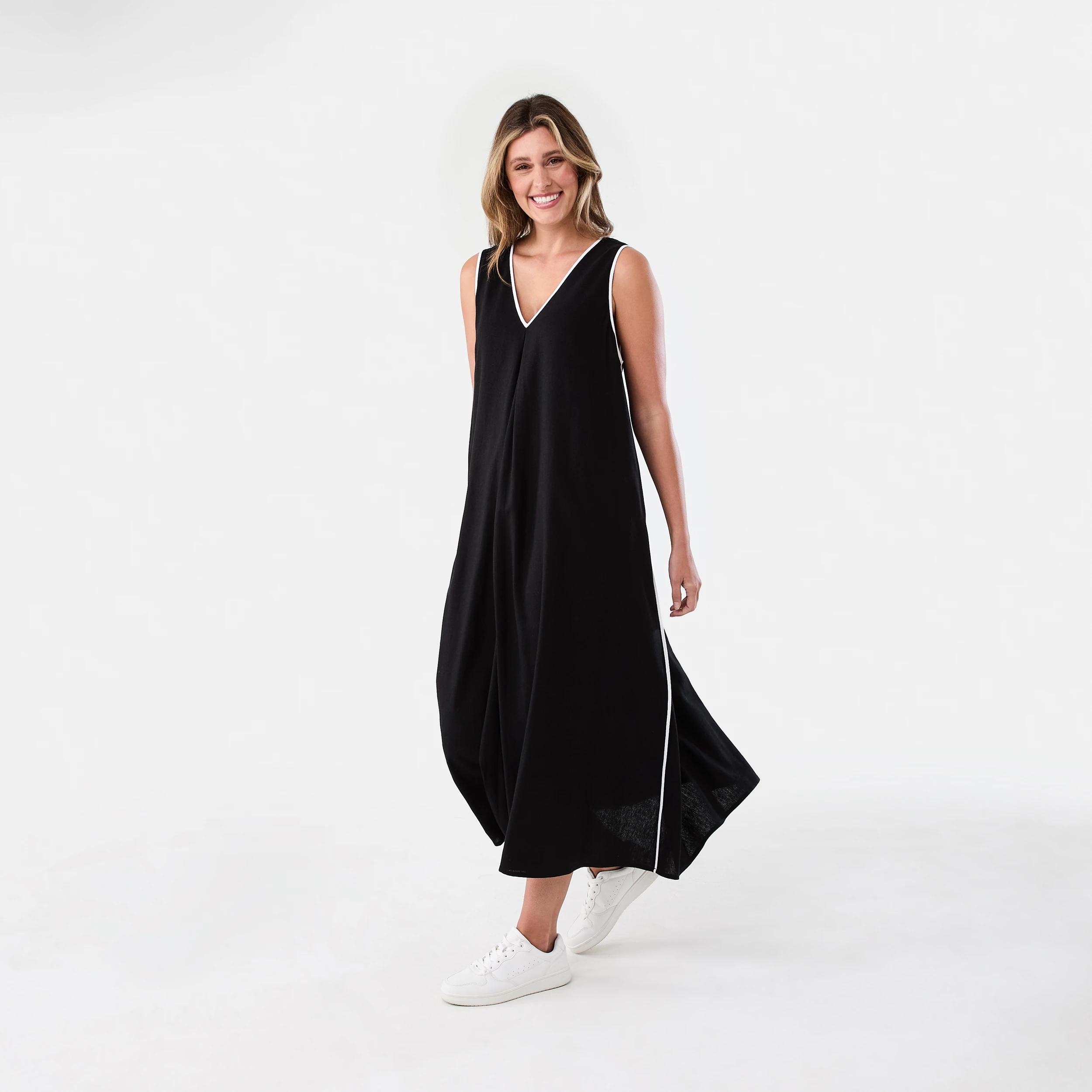 2 Sleeveless Trim Detail Maxi Dress Black, 2 of 7