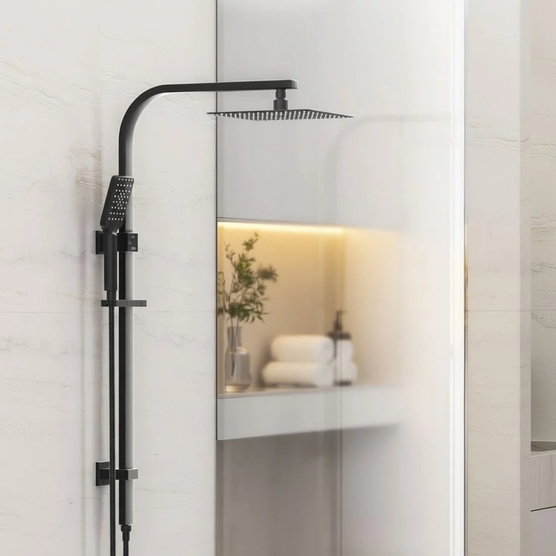 2 10'' Rain Shower Head Set Handheld Square High Pressure - Black, 2 of 4