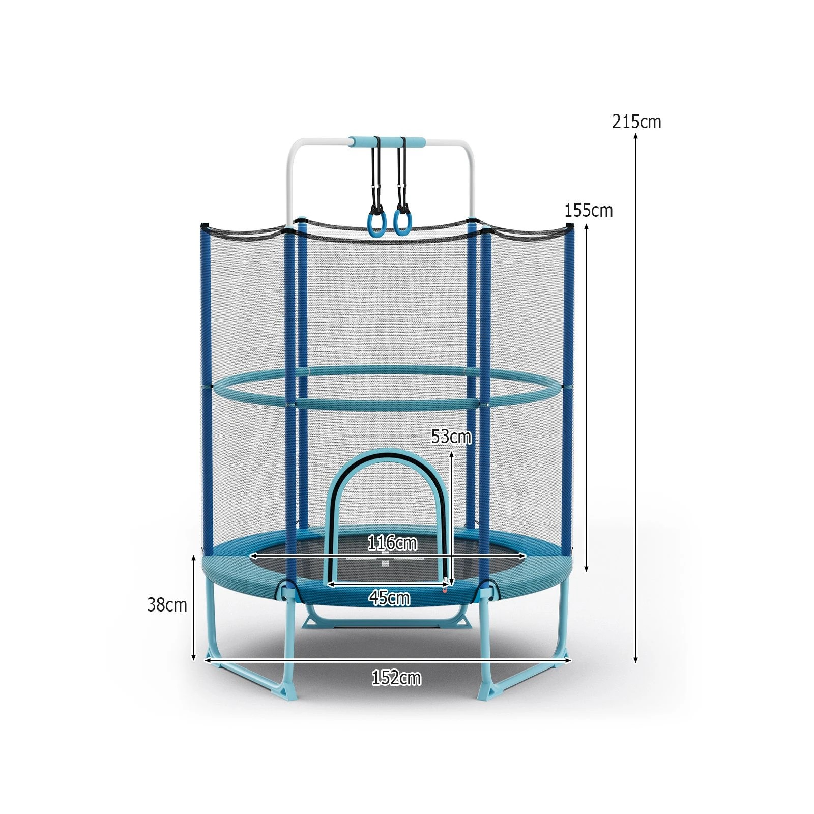 4 Costway 215cm Trampoline Recreational Trampoline w/Gymnastic Bar & Rings - Blue, 4 of 4