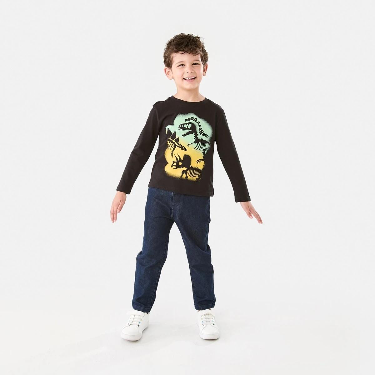 5 Long Sleeve Print T-shirt Blk Fossil, 5 of 8