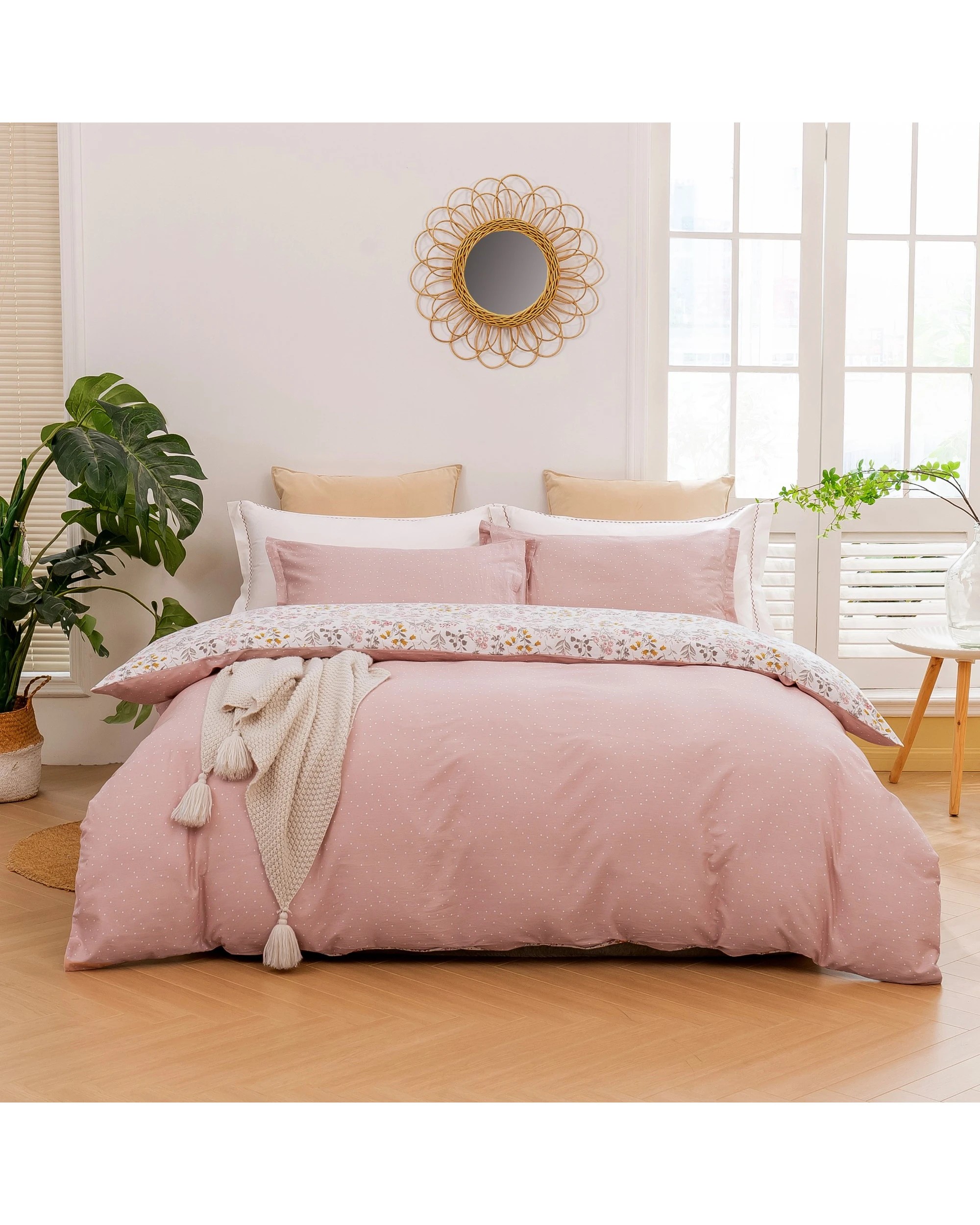 2 Dreamaker Cottage Flowers 100% Cotton Reversible Quilt Cover Set - Queen Bed - Pink, 2 of 5