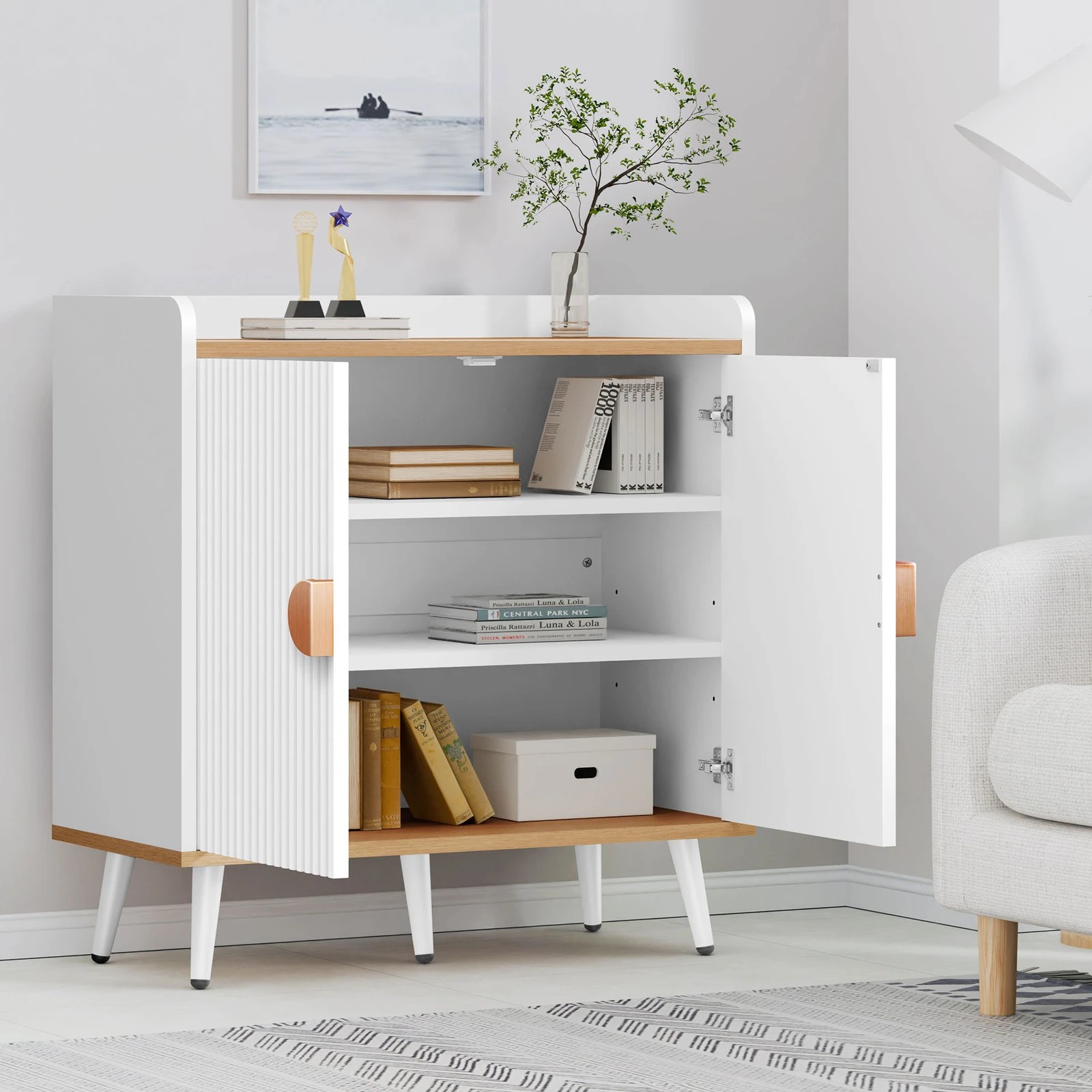 4 Alfordson Buffet Sideboard Storage Cabinet Cupboard Kitchen Hallway Table - White, 4 of 10