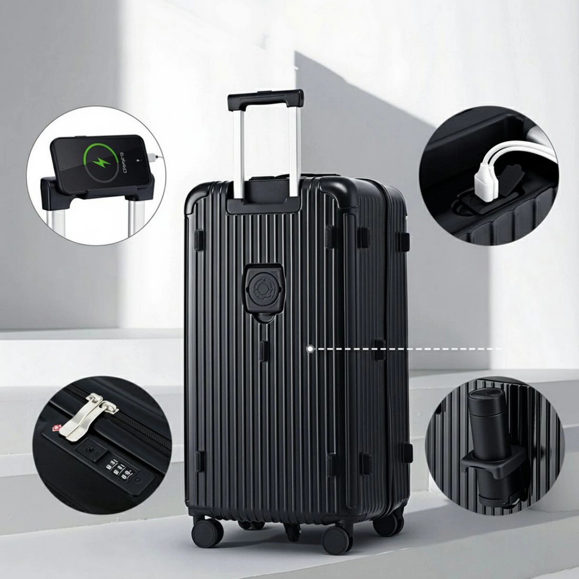 5 Wanderlite 32" Trunk Luggage Suitcase Travel 5 Wheels Type-C Port TSA - Black, 5 of 9
