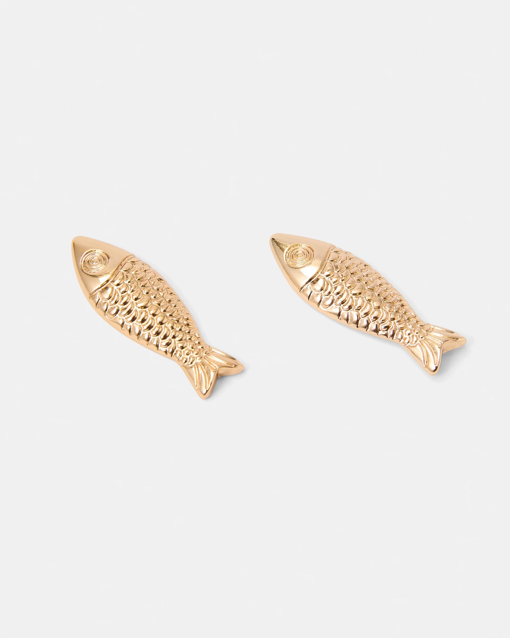 3 Fish Stud Earrings - Gold Tone Gold, 3 of 5